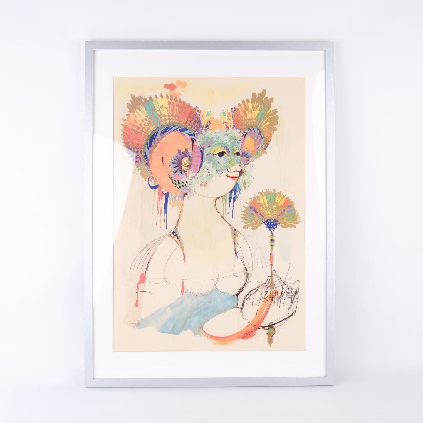 Serigraphic Poster By Bjørn Wiinblad   Motif Of Woman With Fan   Signed   1970s photo furniture