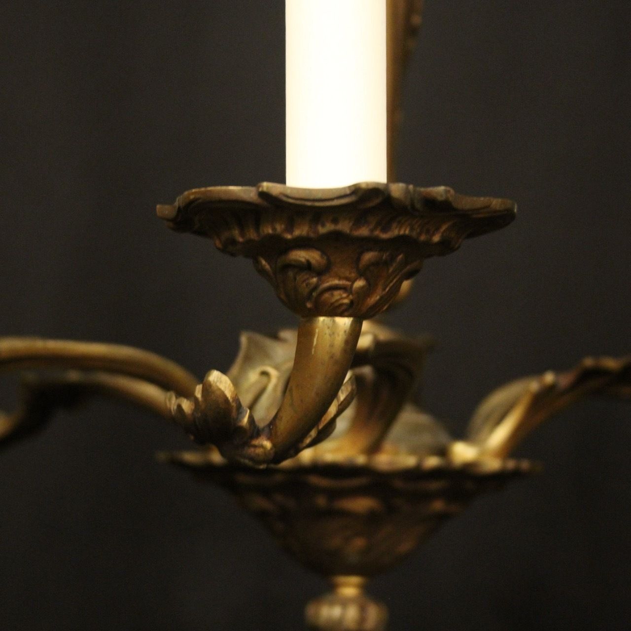 French Gilded Bronze 6 Light Antique Chandelier photo for sale