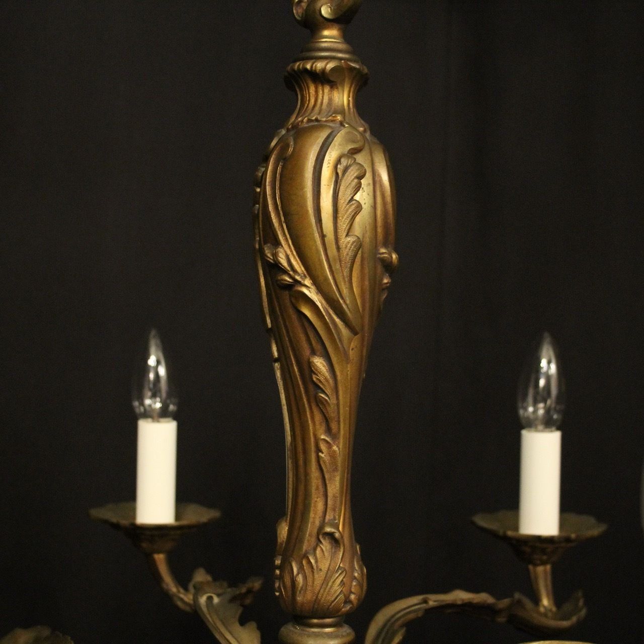 photo for sale French Gilded Bronze 6 Light Antique Chandelier