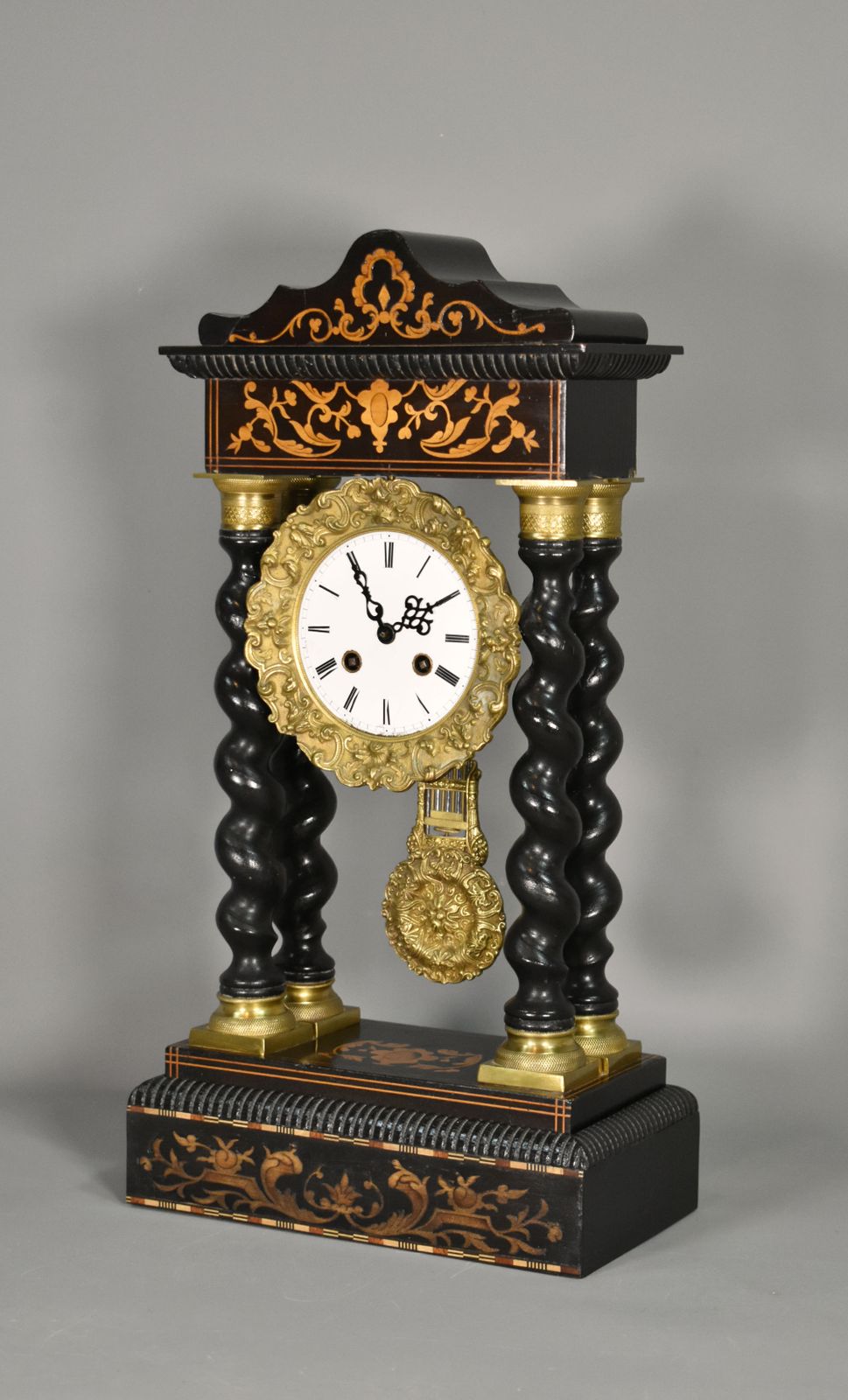 French Portico Barley Twist Clock Napoleon III photo for sale