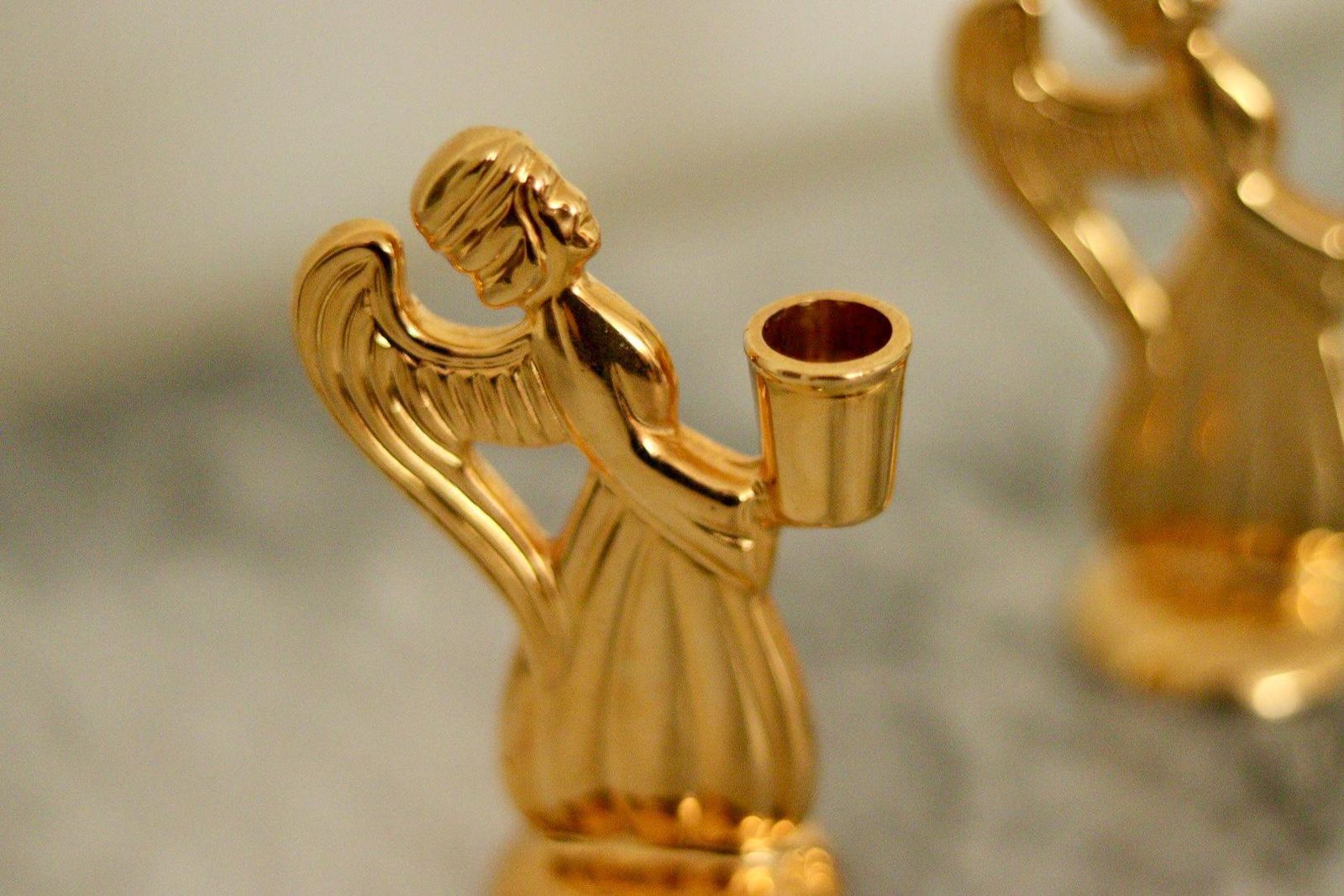 Pair Of Vintage Swedish Brass Angel Candleholders By Skultuna photo 145.0