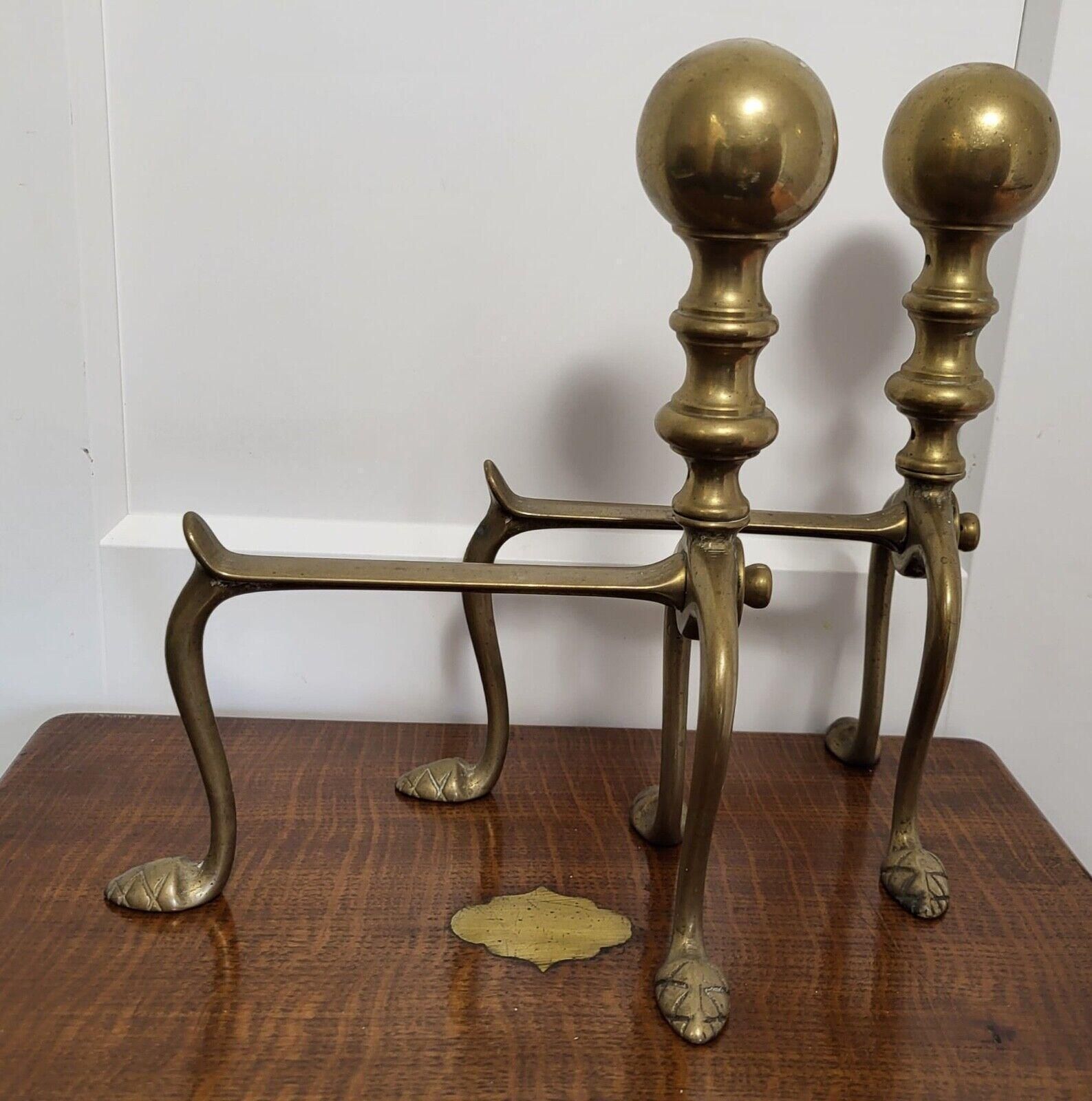 Victorian Brass Andirons Firedogs Pair From The 1890s