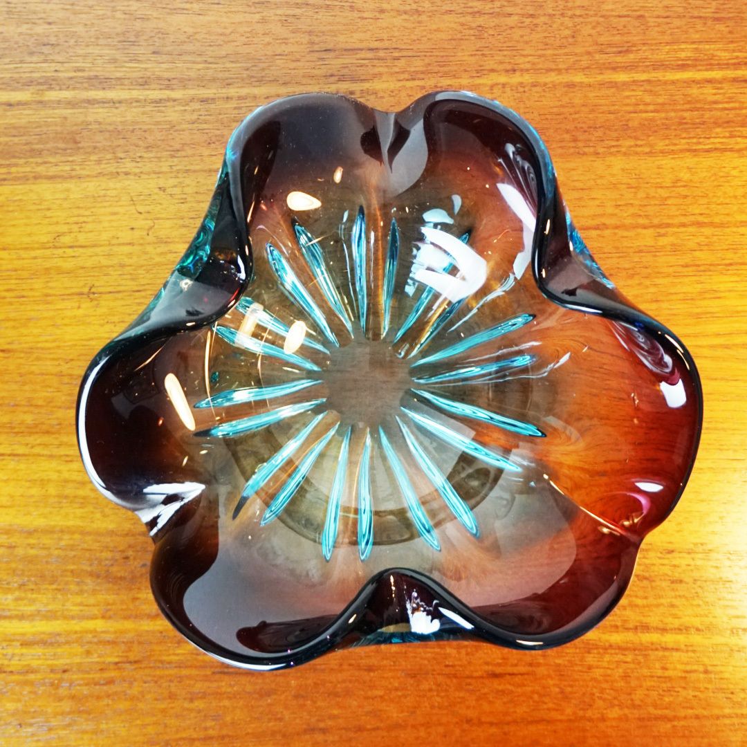 Deep Purple & Aqua Sommerso Glass Bowl By Josef Hospodka For Chribská (1970s) photo for sale
