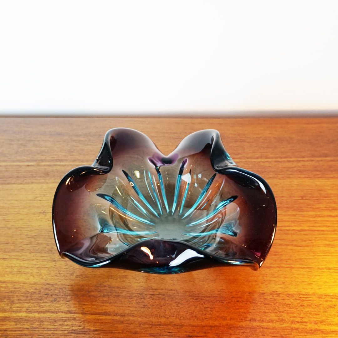 Deep Purple & Aqua Sommerso Glass Bowl By Josef Hospodka For Chribská (1970s) photo Home Decor