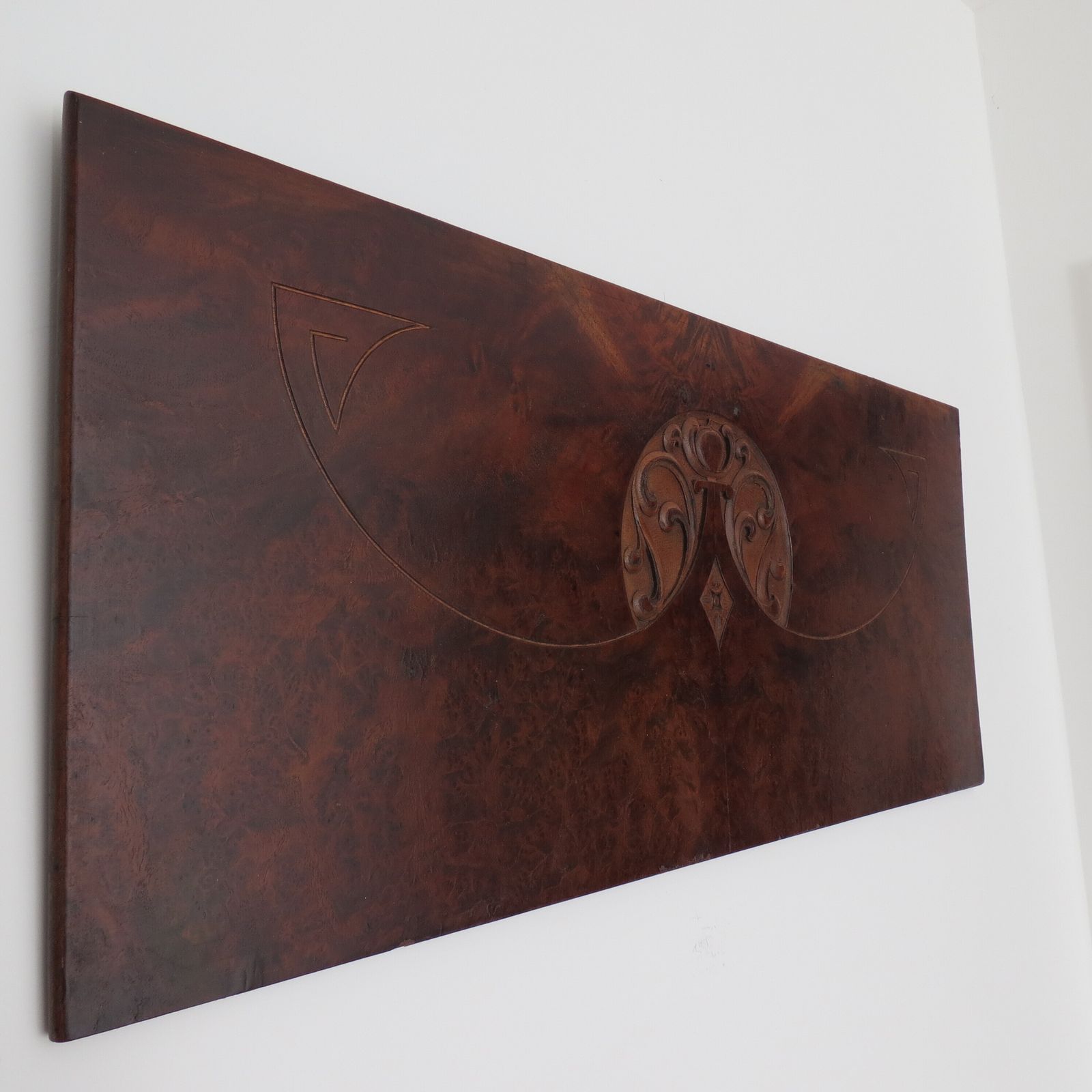 photo for sale Art Nouveau Secessionist Carved Burr Walnut Wood Wall Hanging 1900