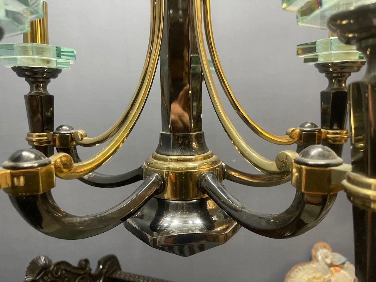 Brass And Crystal Chandelier By Lampart Milano 1970’s photo for sale