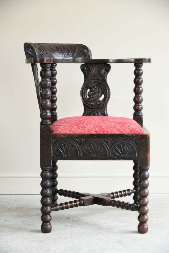 Antique Carved Oak Corner Chair photo for sale