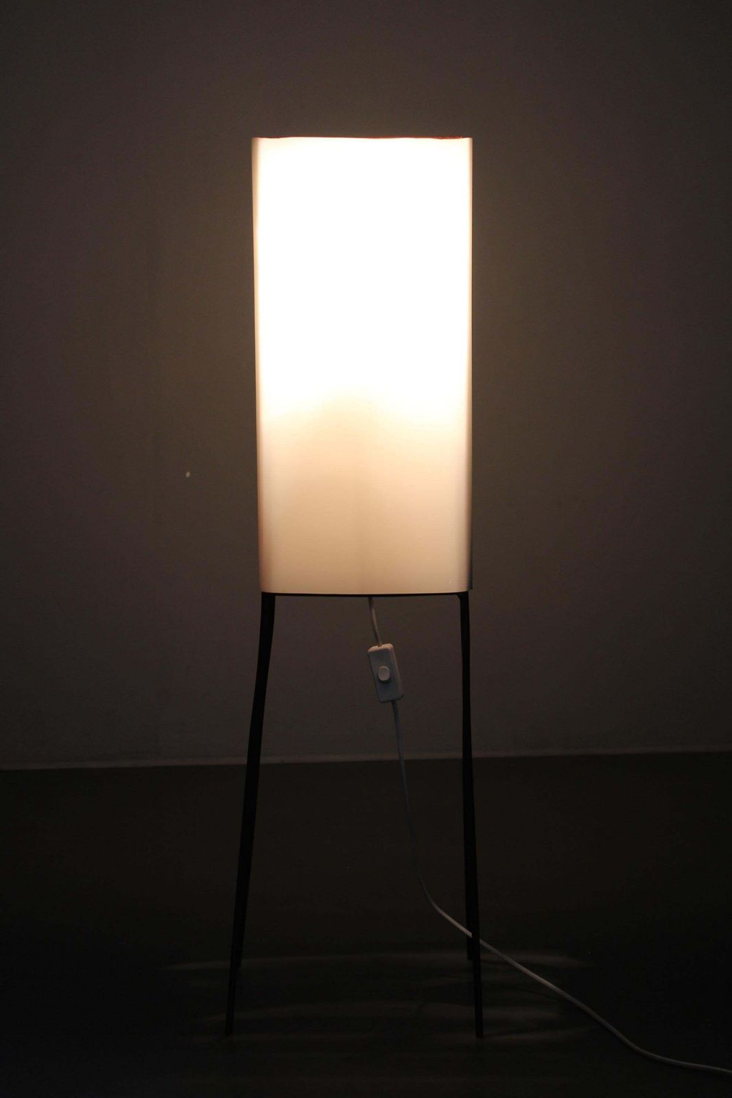 photo for sale Mid Century Modern Floor Lamp On Iron Legs With Plastic Shade And Wood Accent