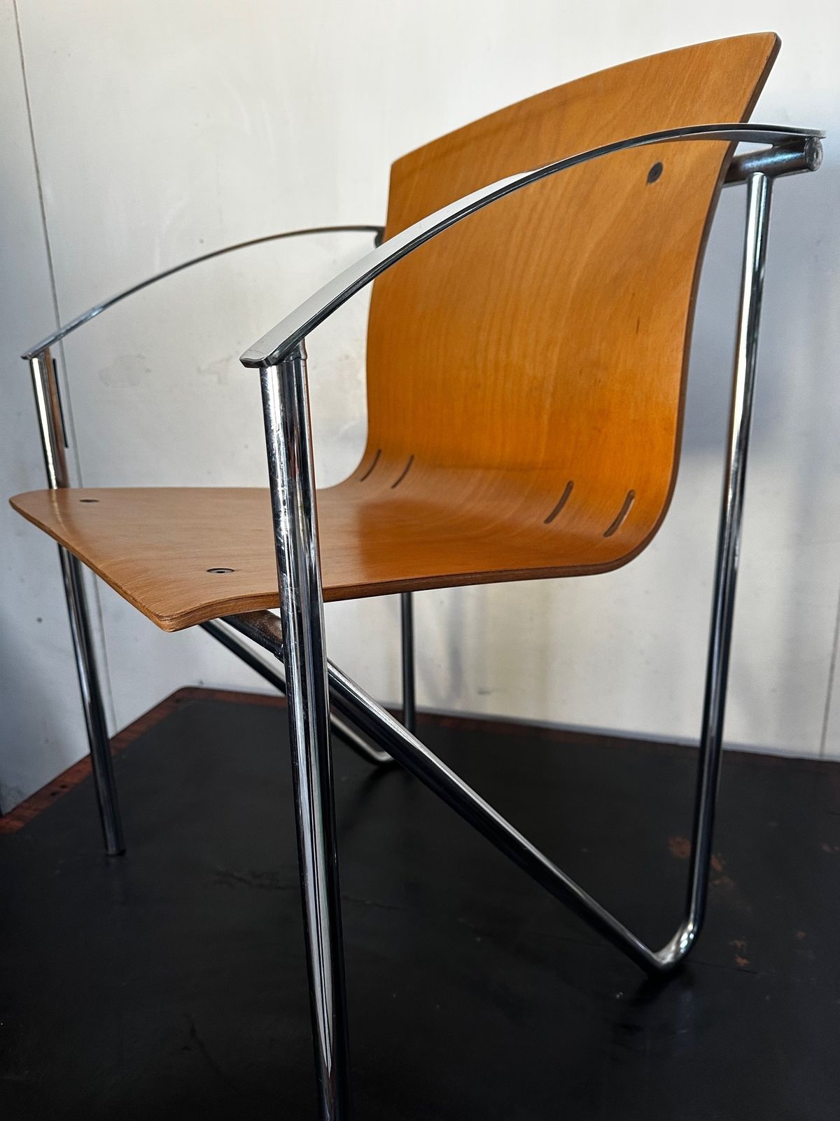 1990's Contemporary Beech Bentwood Chair With A Chrome Frame photo furniture