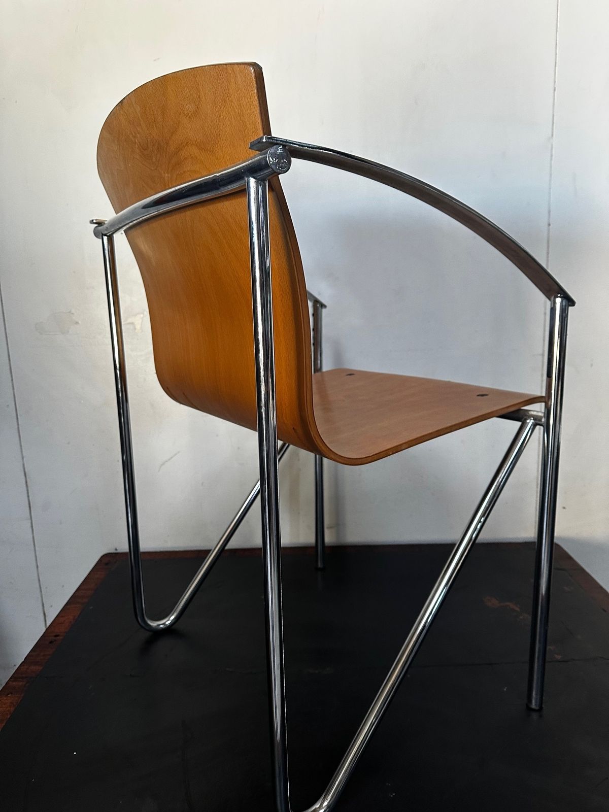 1990's Contemporary Beech Bentwood Chair With A Chrome Frame photo buy
