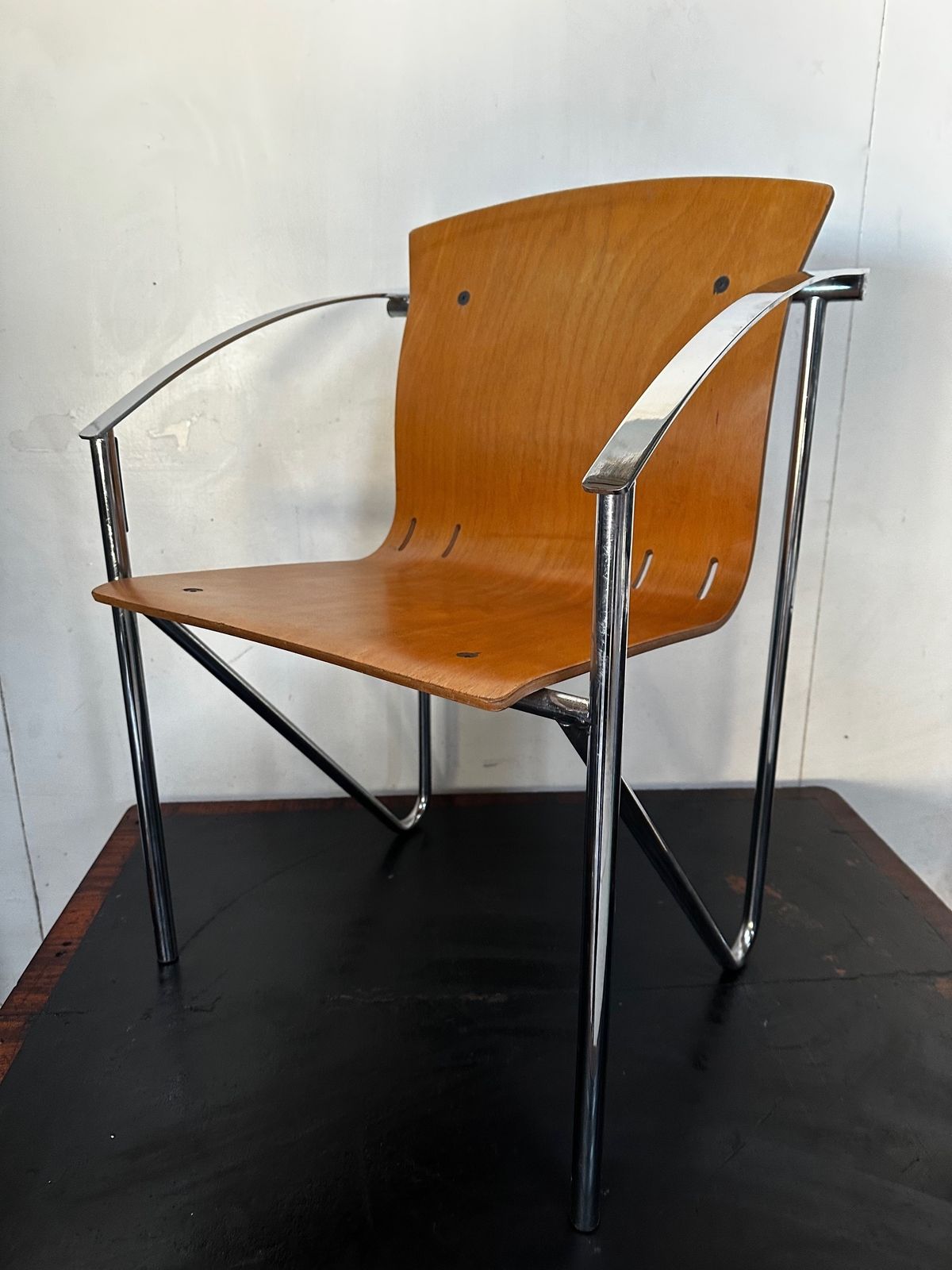 1990's Contemporary Beech Bentwood Chair With A Chrome Frame