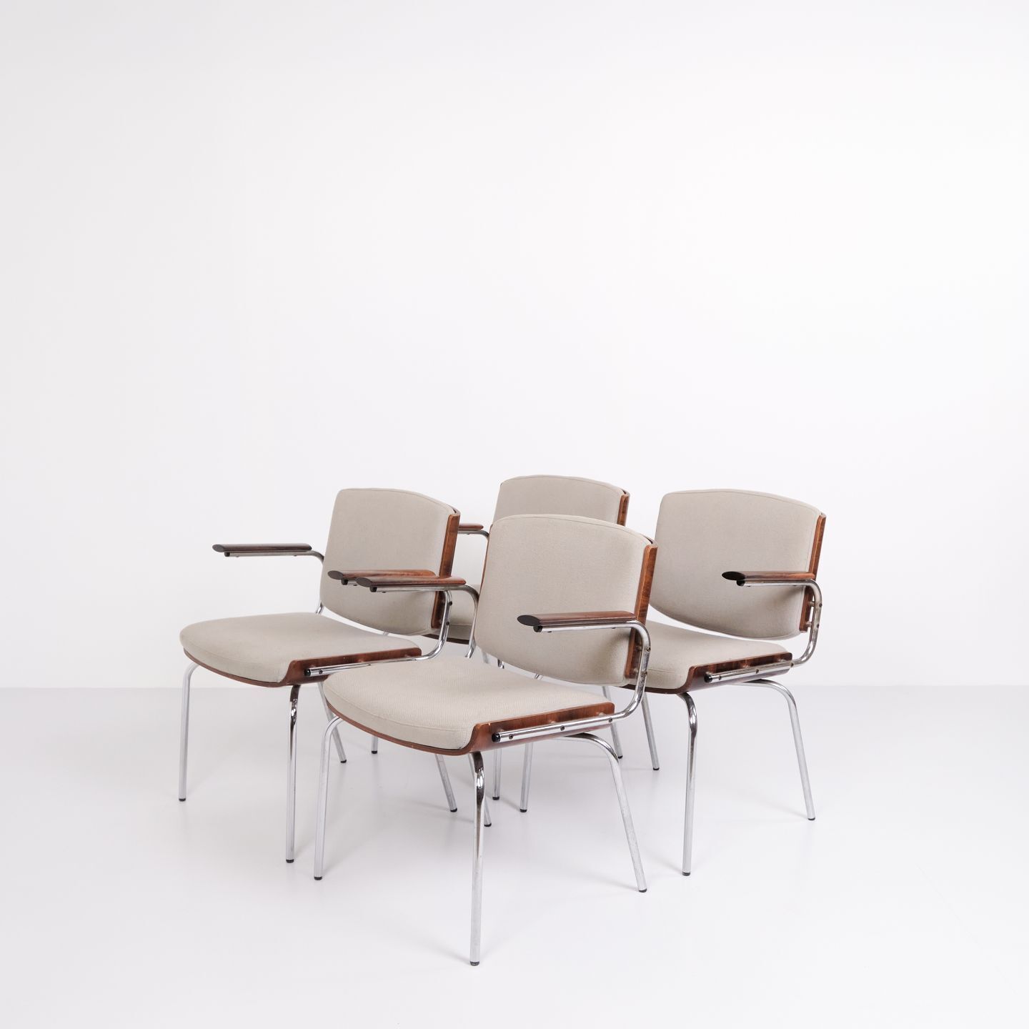 Set Of Four Conference Chairs   Rosewood & Light Grey Fabric   Duba   1960s
