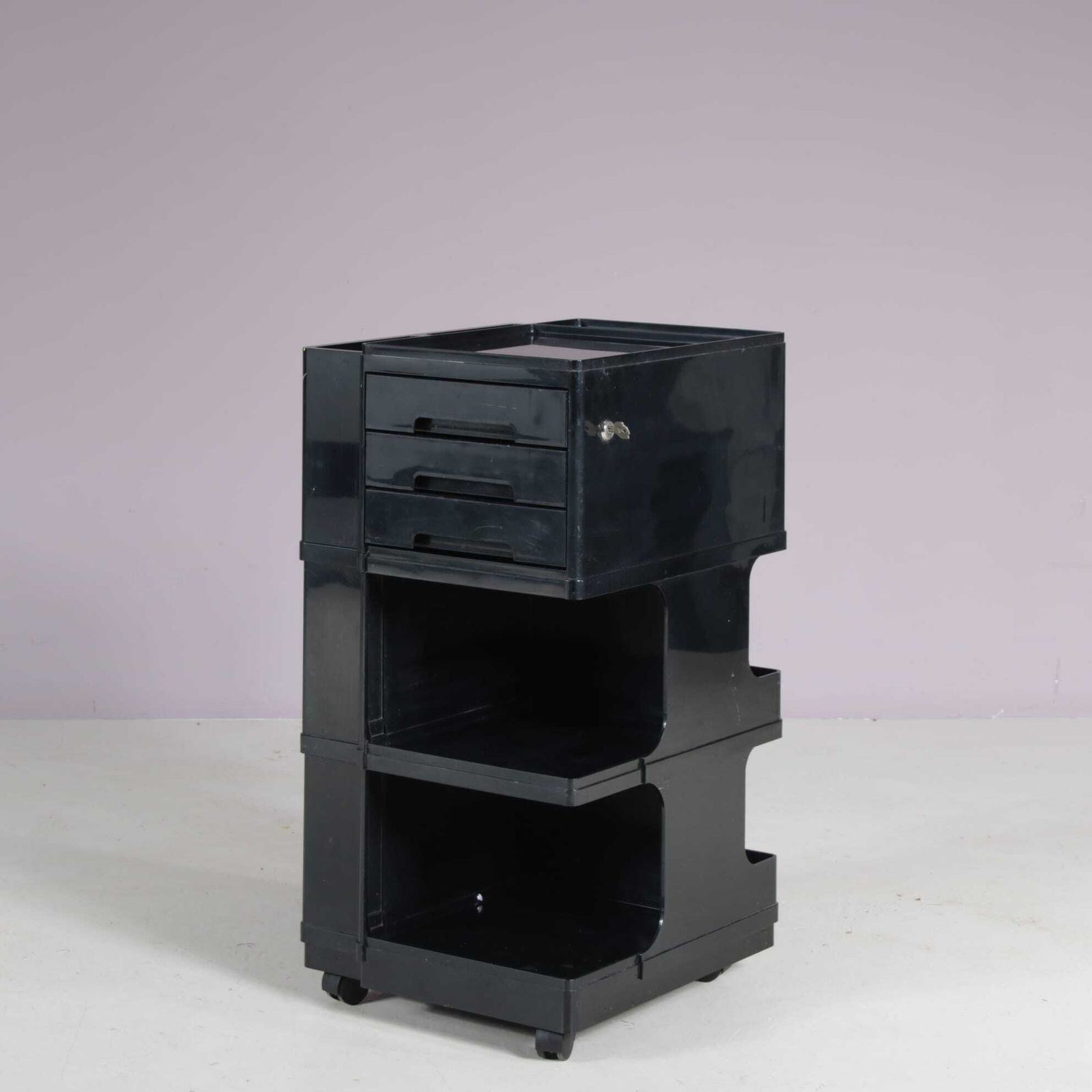 photo for sale 1970s Black Plastic Trolley By Giovanni Pelis For Stile Neolt, Italy