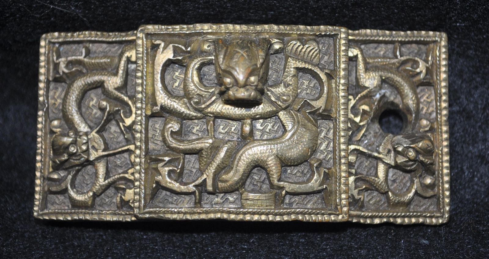 Gordelgesp China, Chinese bronzen draak gordelgesp - Daigou kledinghaak - Boeddhistische draak in reliëf - Oosters metaalwerk