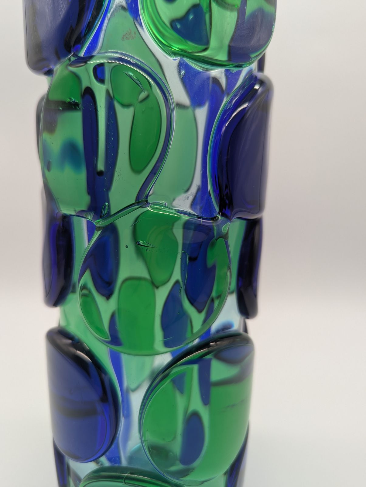 Skrdlovice Art Glass Vase By Jaroslav Svoboda, C.1970 – Blue & Green Applied Roundels (31.5 Cm) photo 525.0