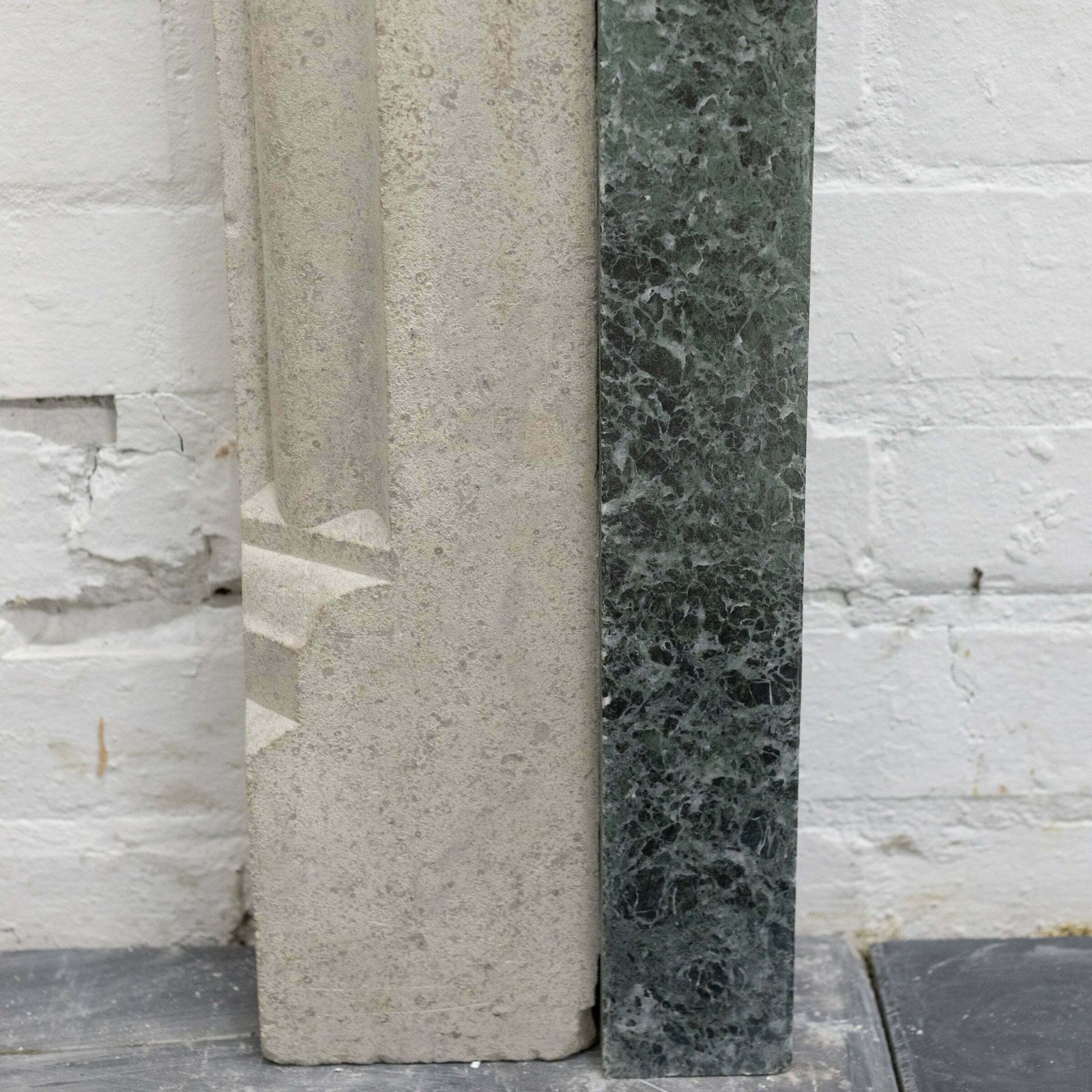 photo for sale Early 20th Century Portland Stone & Verdi Marble Fireplace Surround
