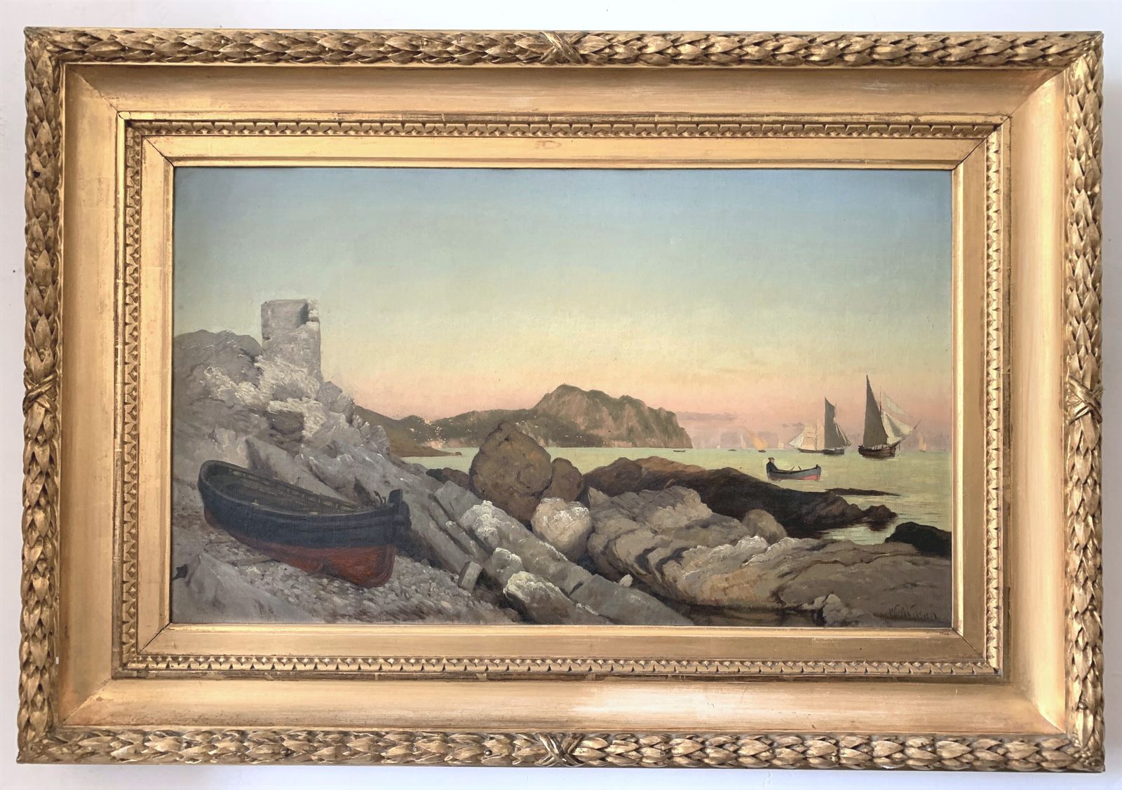 Coastal Scene Original Signed Antique Oil On Canvas  William Heath Wilson