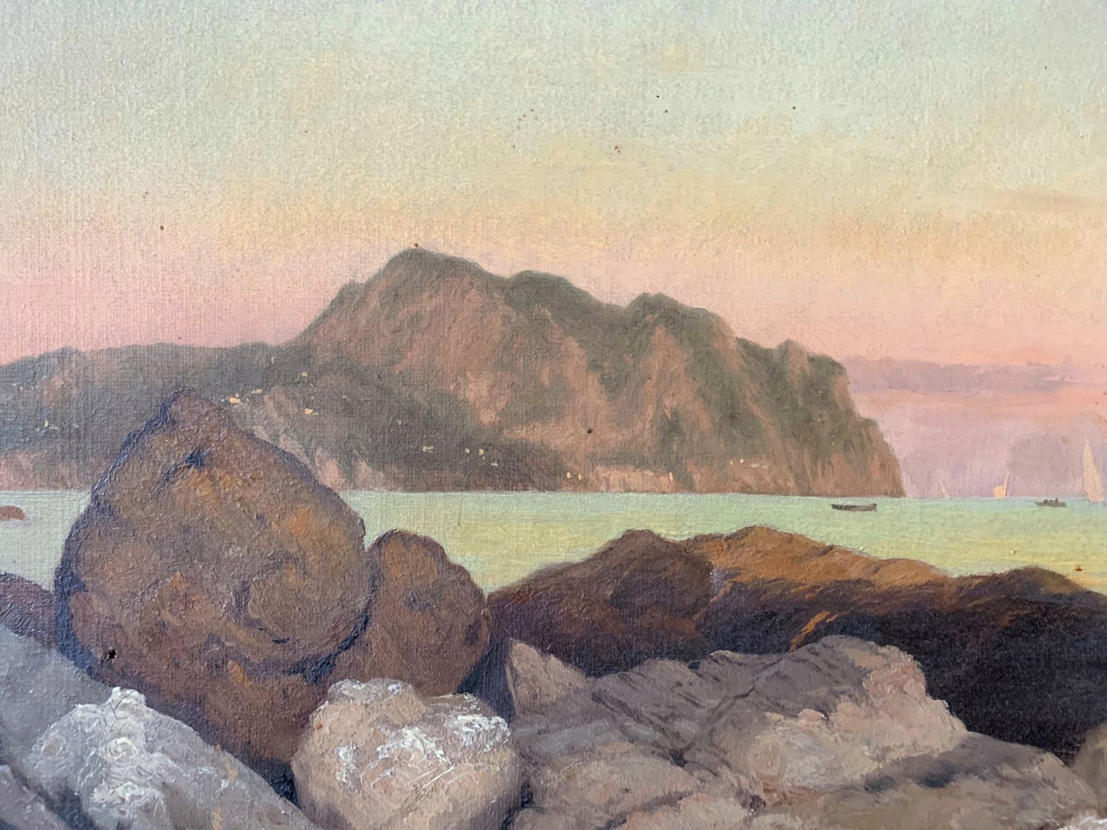 Coastal Scene Original Signed Antique Oil On Canvas  William Heath Wilson photo vintage