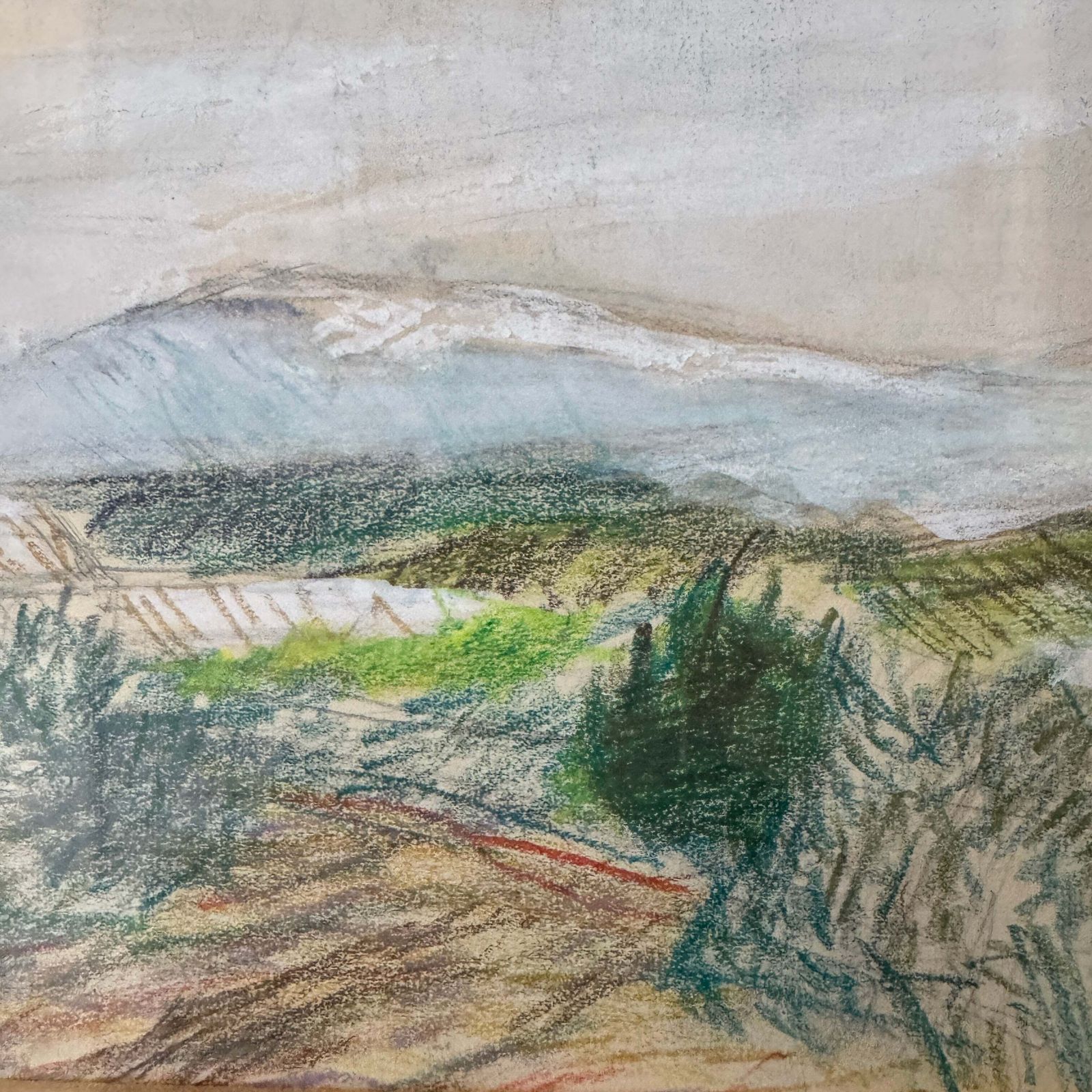 French Hillside Morning. Vintage Crayon Drawing By Brita Af Klercker. photo Art