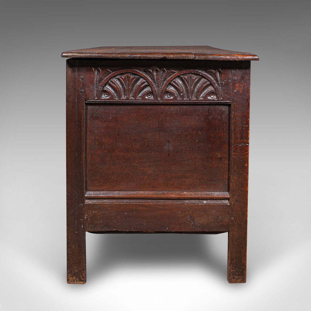 Large Antique Carved Coffer, English Oak, Blanket Chest, William III, Circa 1700 photo Furniture