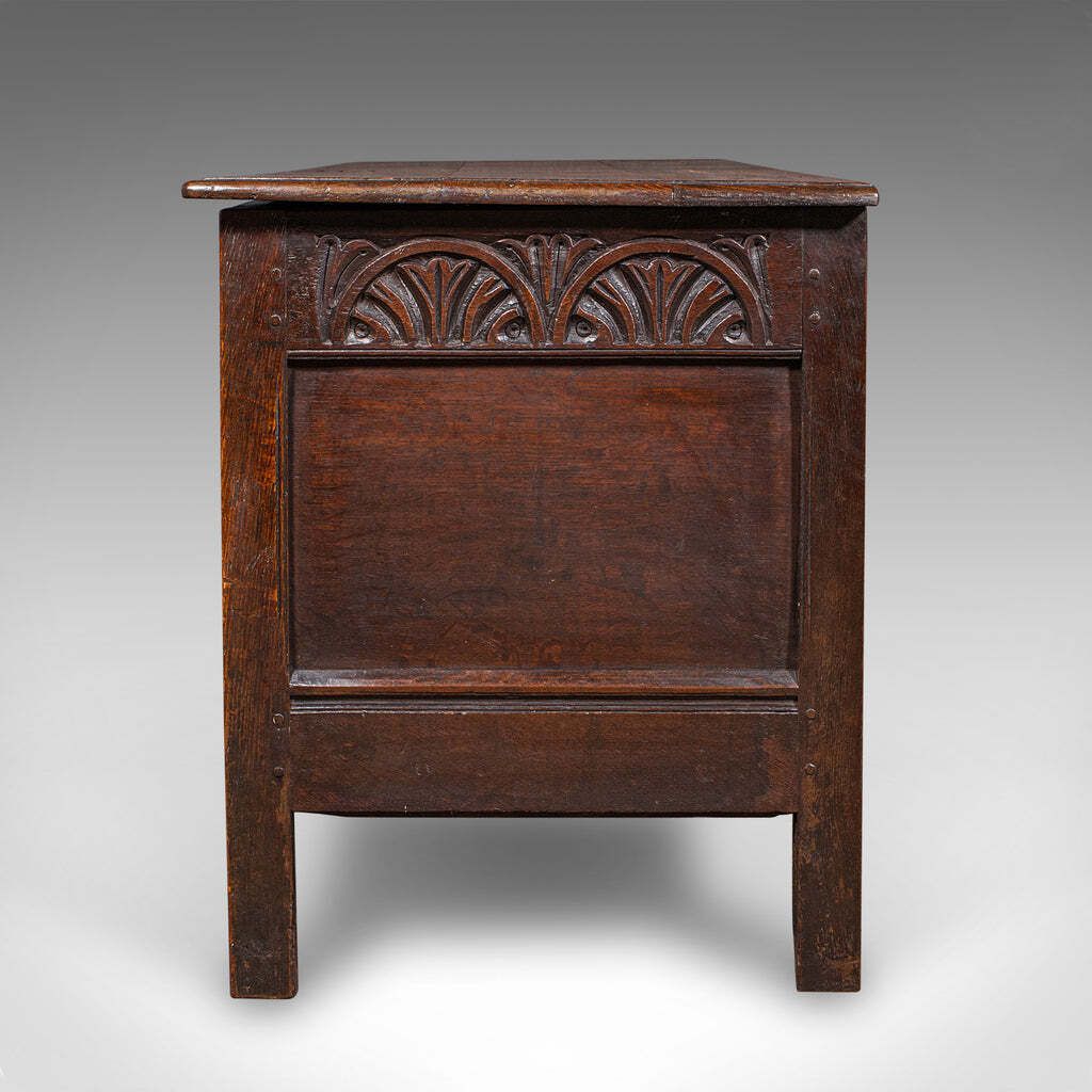 Large Antique Carved Coffer, English Oak, Blanket Chest, William III, Circa 1700 photo vinterior
