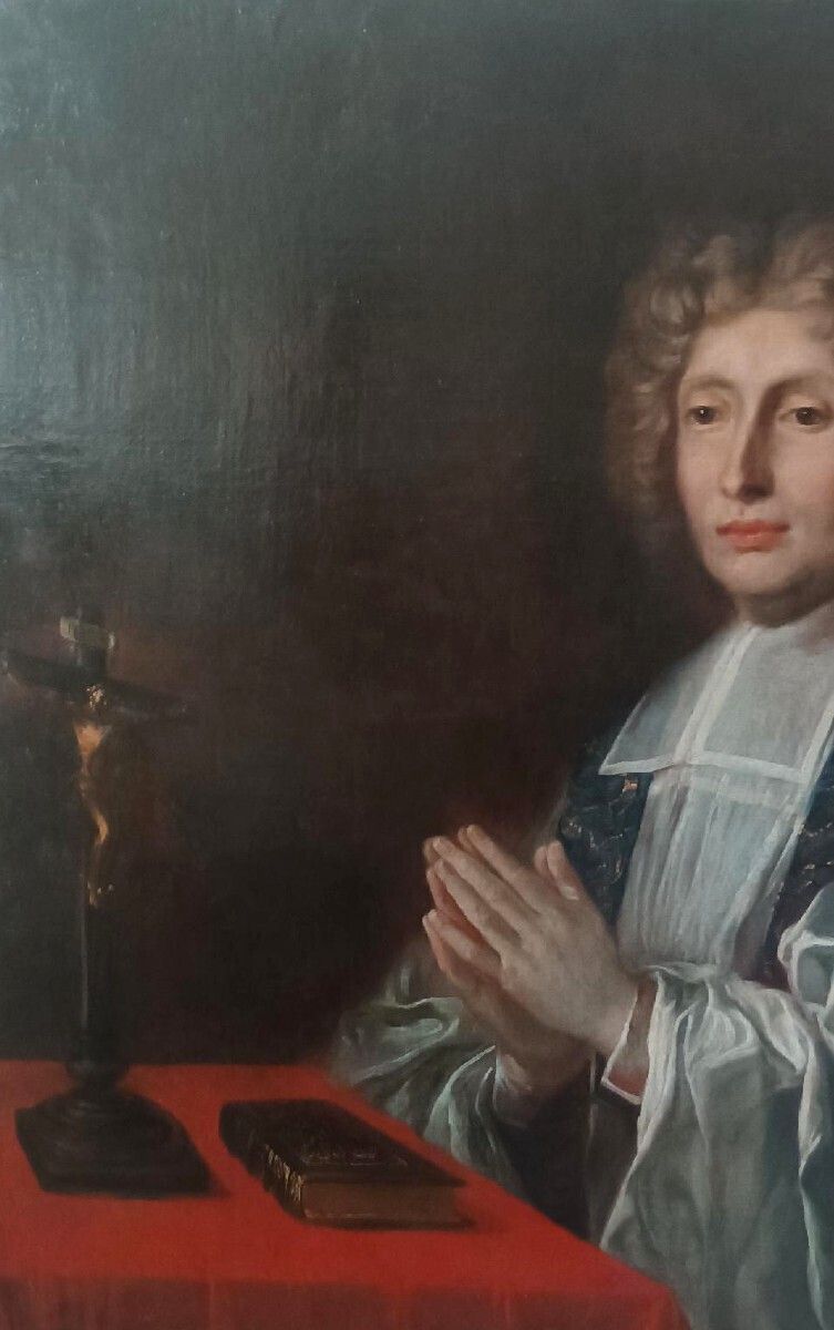Antique Painting On Canvas Depicting The Portrait Of A Prelate, French School, 18th Century photo vintage