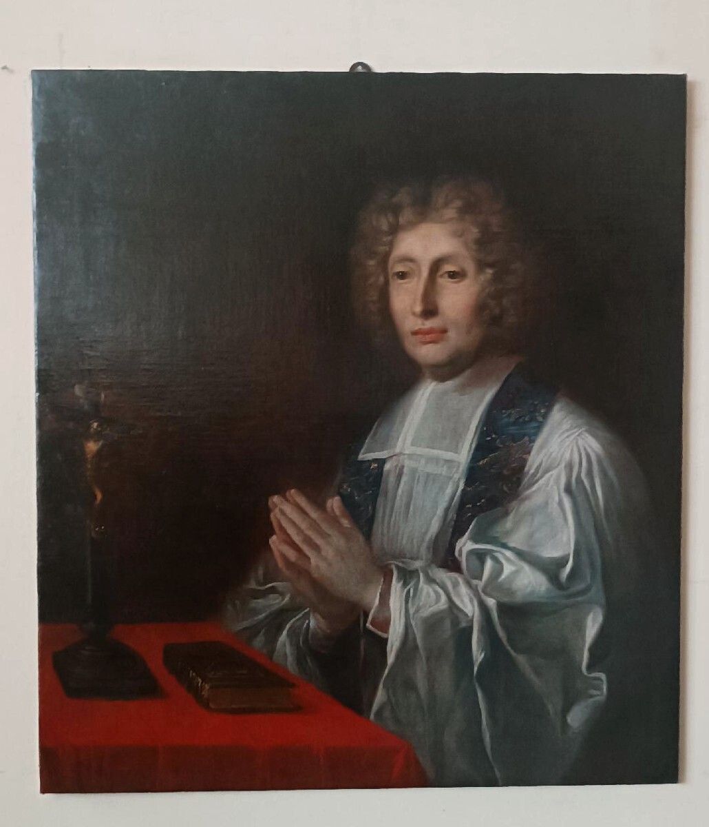 Art Antique Painting On Canvas Depicting The Portrait Of A Prelate, French School, 18th Century photo