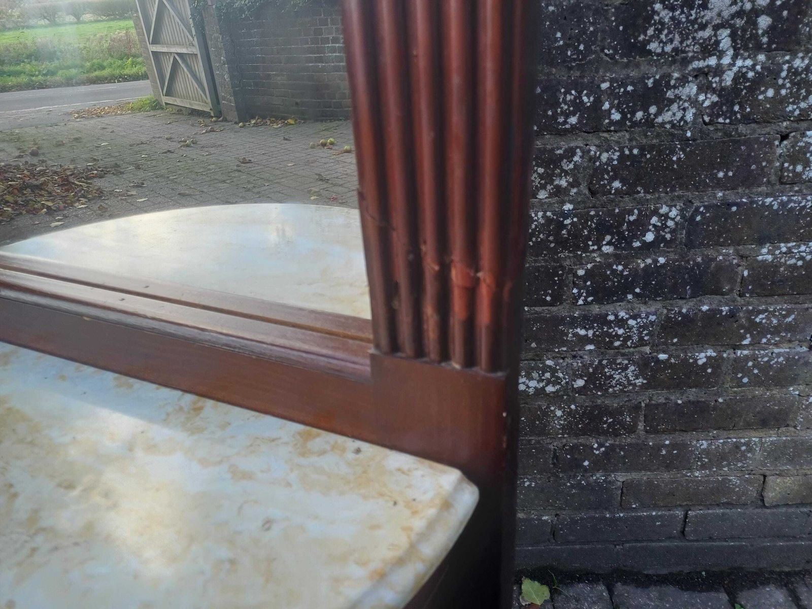 1980s American Wooden Hall Stand With Full Length Mirror, Brass Hooks & Marble Demi Lune Console Table Free Hand Delivery photo 450.0
