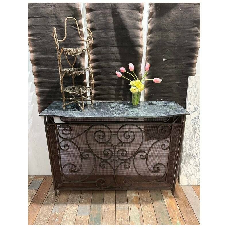 Antique Parisian Wrought Iron Radiator Cover / Console Table C.1920
