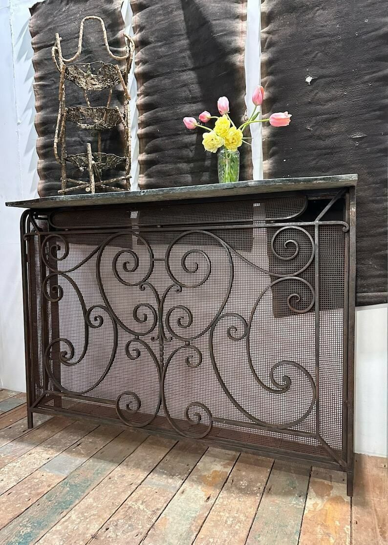 Antique Parisian Wrought Iron Radiator Cover / Console Table C.1920 photo for sale