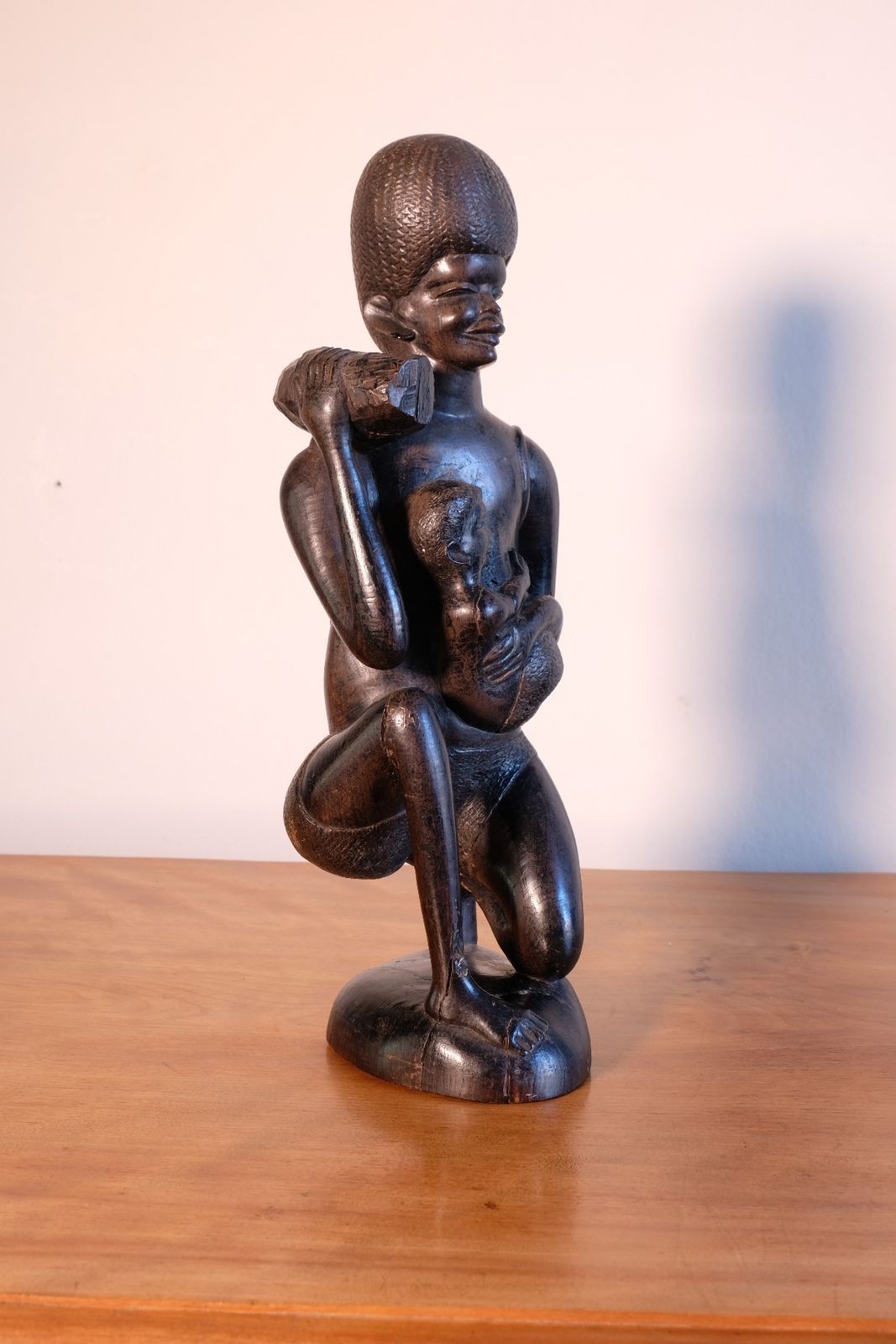 East African Solid Ebony Sculpture Mother And Child 34.5 Cm photo 200.0