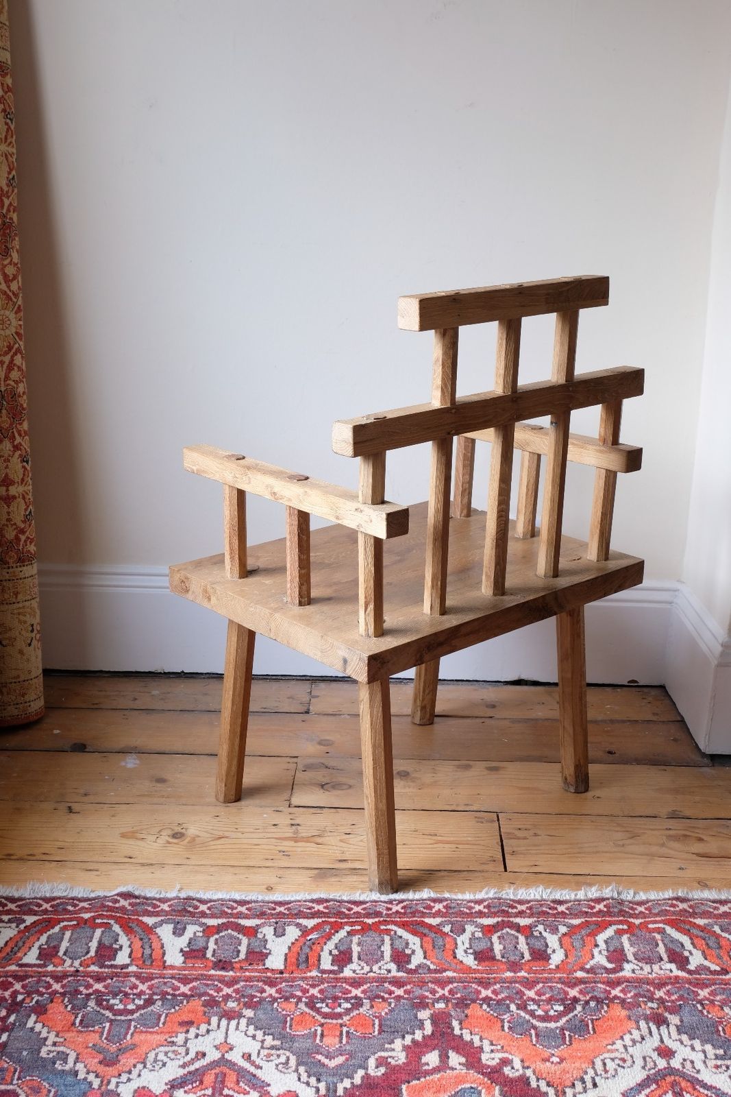 Primitive Handmade Wooden Armchair In Rustic Timber Finish photo furniture