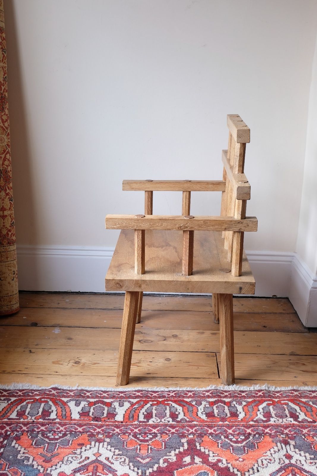 Primitive Handmade Wooden Armchair In Rustic Timber Finish photo for sale