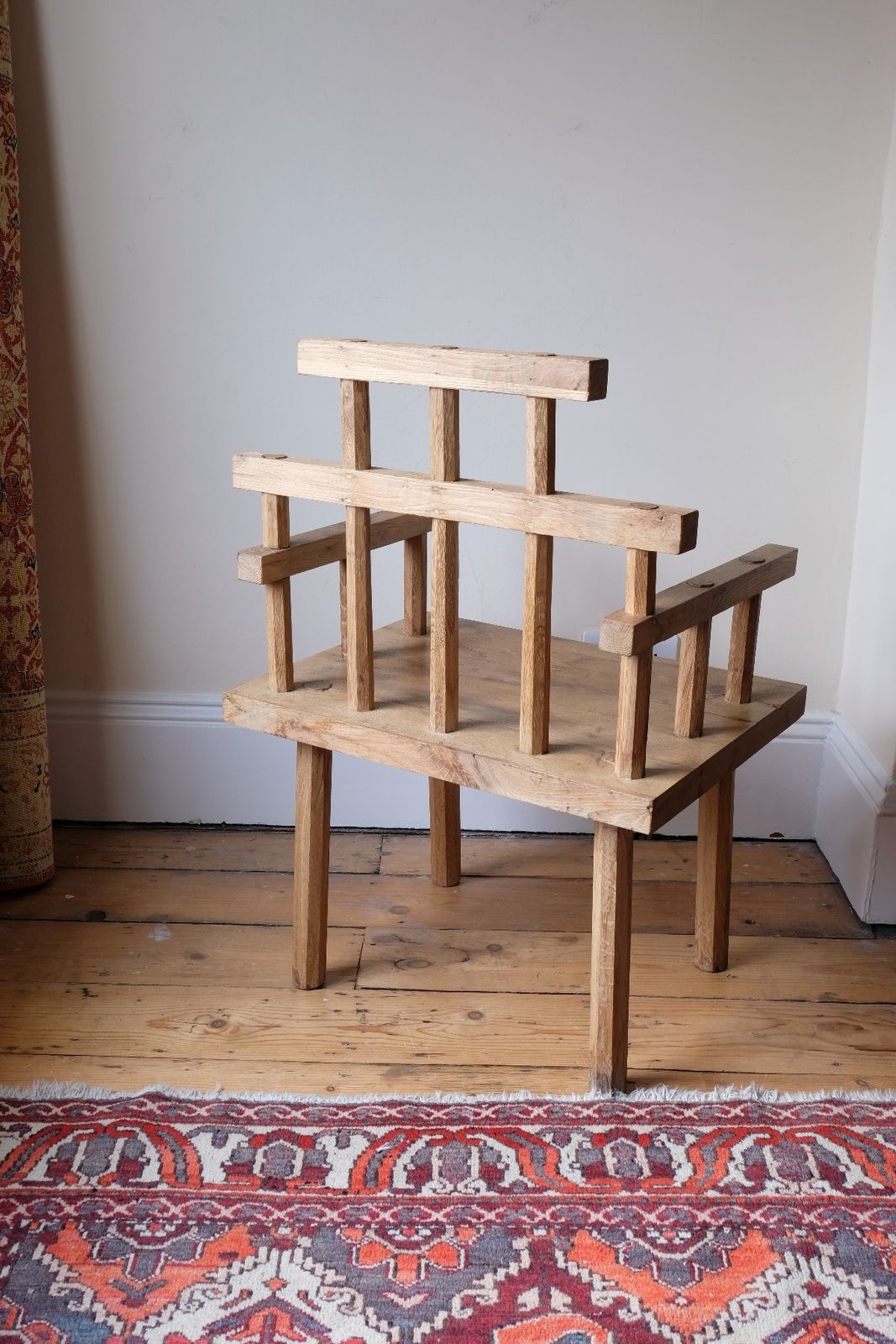 Primitive Handmade Wooden Armchair In Rustic Timber Finish photo 1100.0