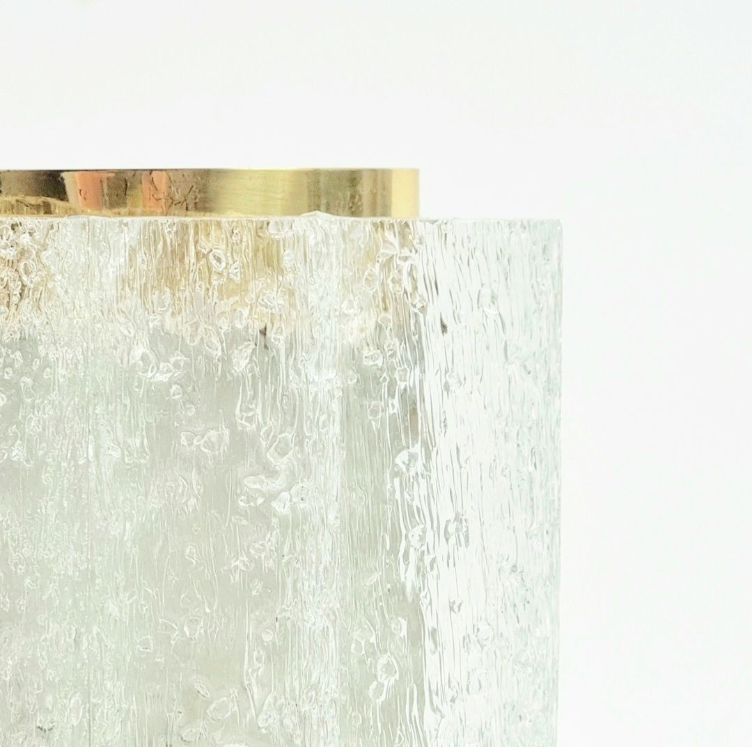 Pair Of Mid Century Ice Glass & Brass Wall Lights From Doria, Germany, 1960s photo for sale