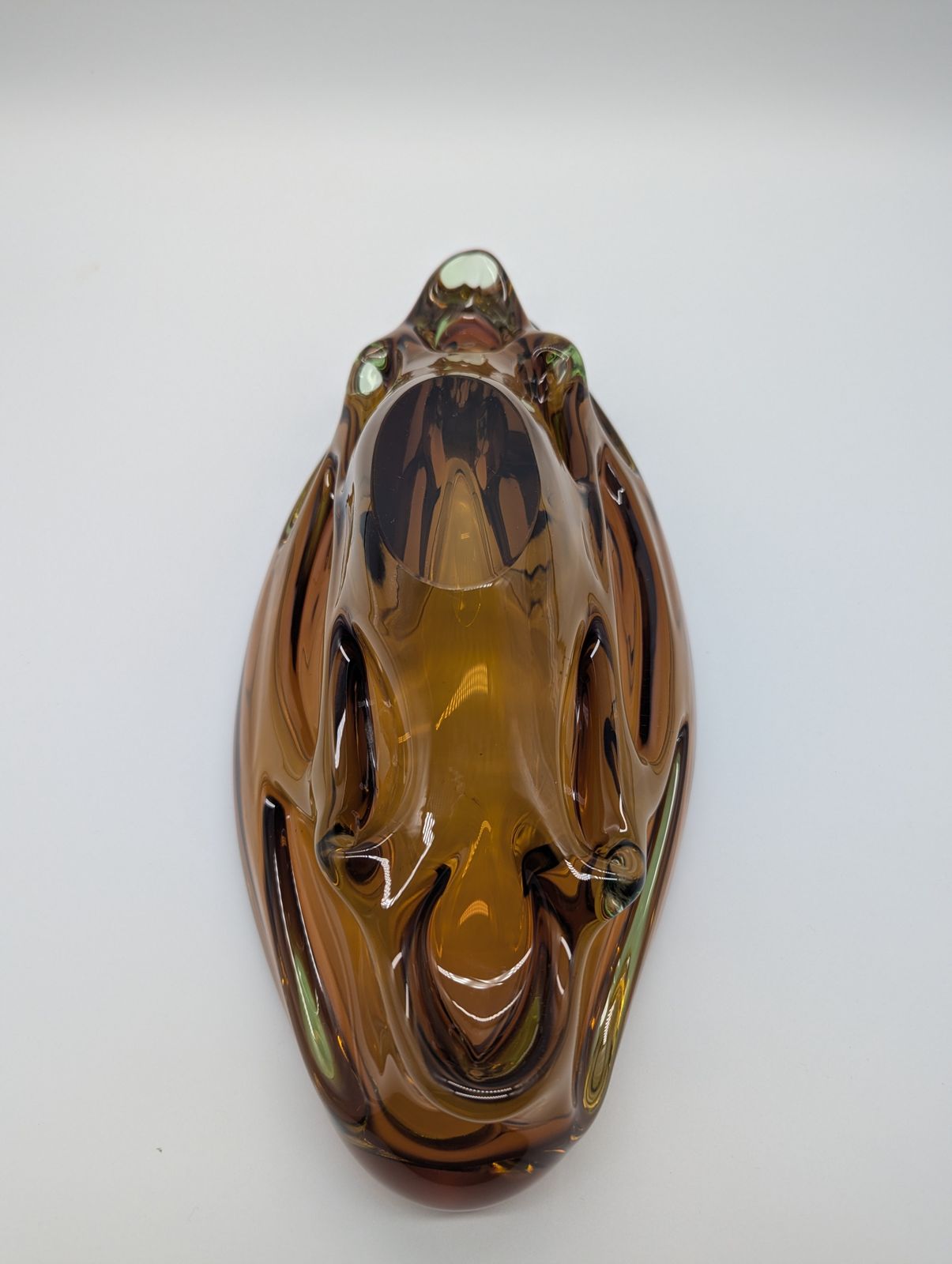 Skrdlovice Art Glass Bowl Or Jardinière – Green & Cinnamon Amber, Attributed To Jan Beránek (1950s–60s) photo vintage