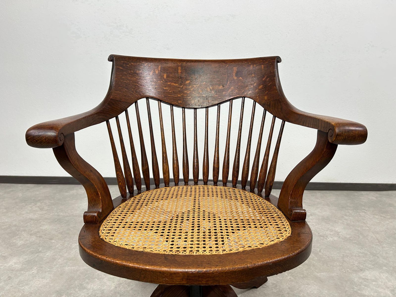 Swivel Oak Office Chair With Rattan Seat photo for sale