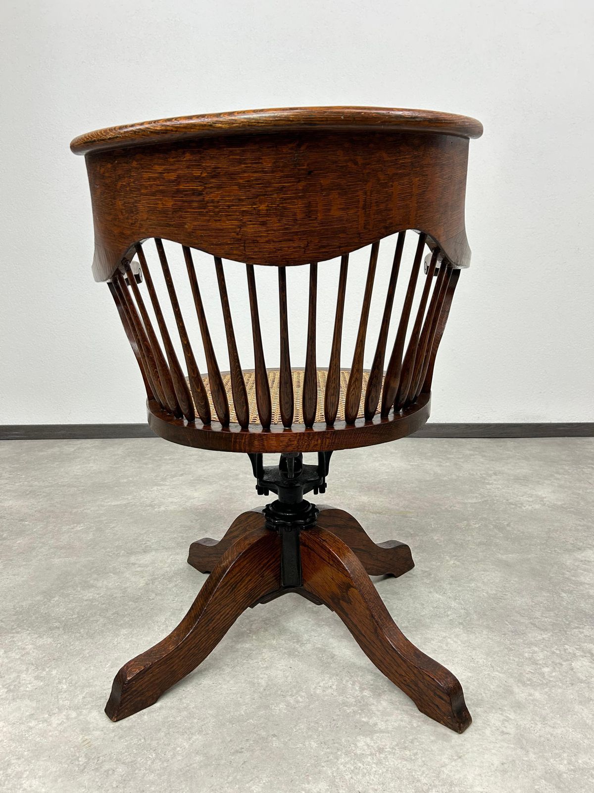 Swivel Oak Office Chair With Rattan Seat photo vinterior