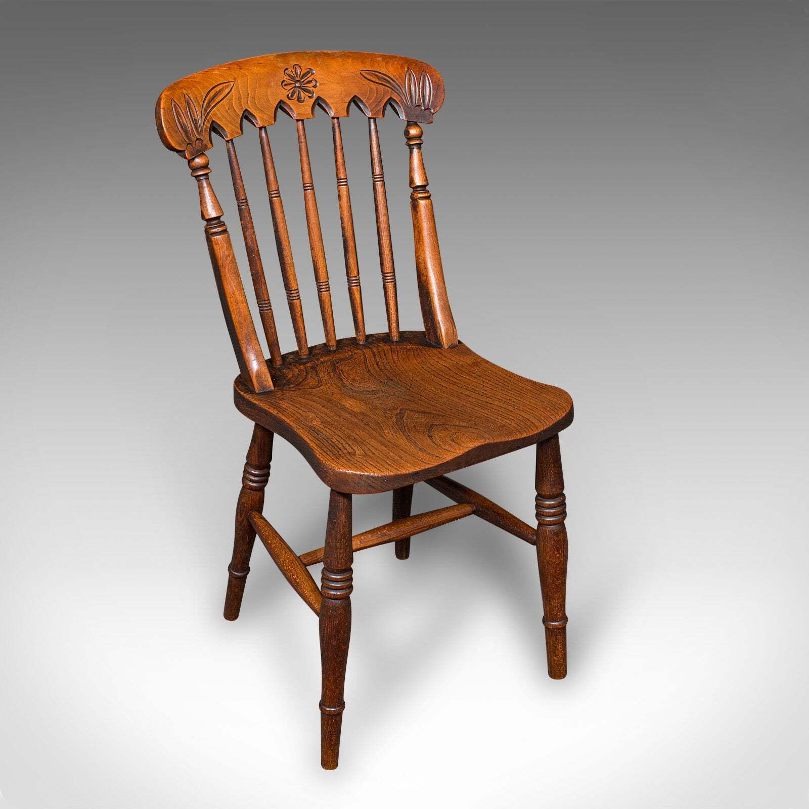 Trio Of Antique Station Chairs, English Elm, Reception Hall Side Seat, Victorian photo vinterior