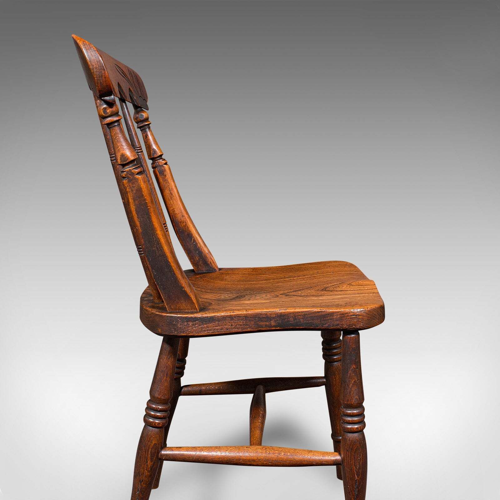Furniture Trio Of Antique Station Chairs, English Elm, Reception Hall Side Seat, Victorian photo