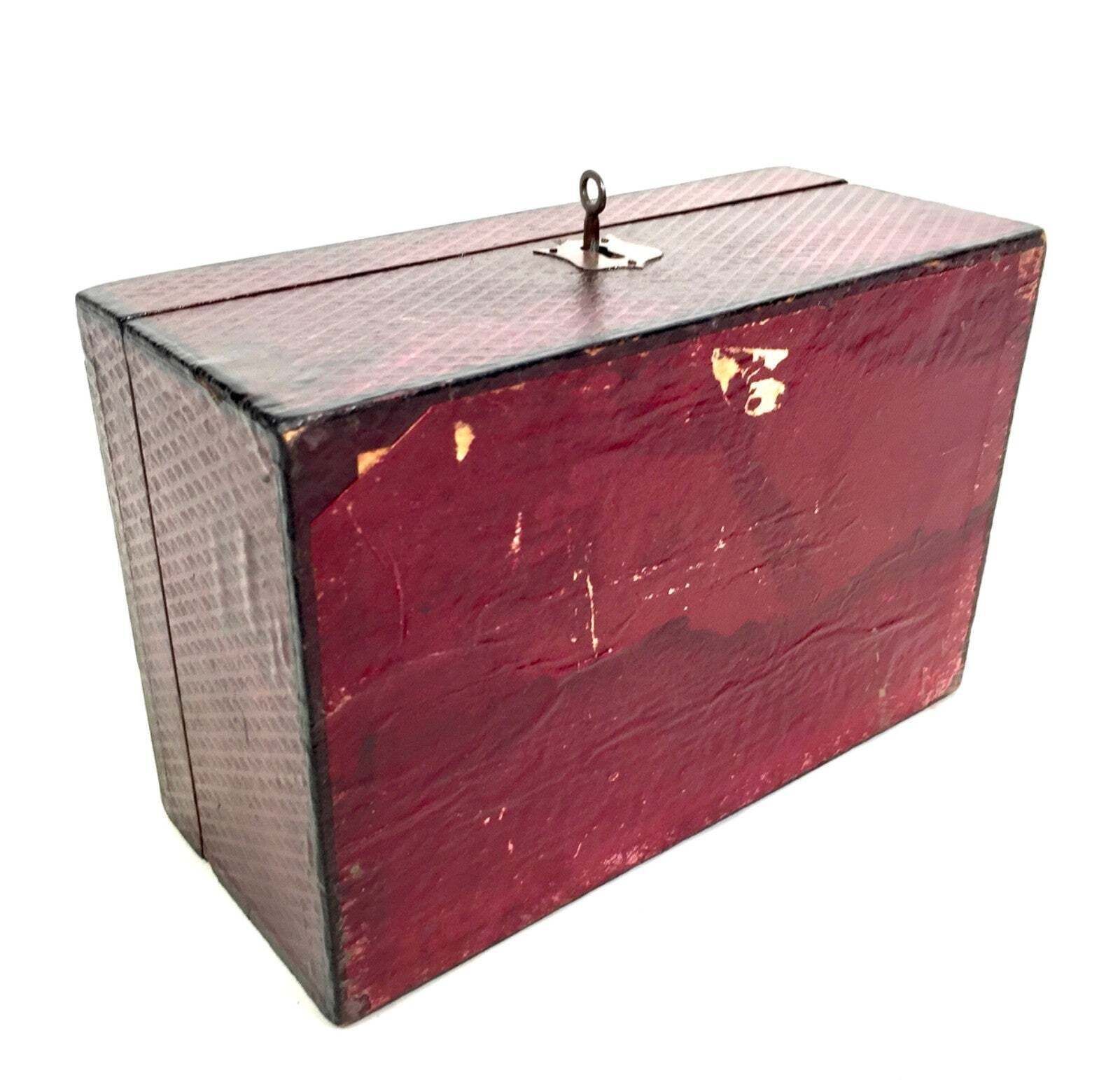 Home Decor Antique Edwardian Leather Jewellery / Trinket Box With Key & Working Lock C.1910 photo
