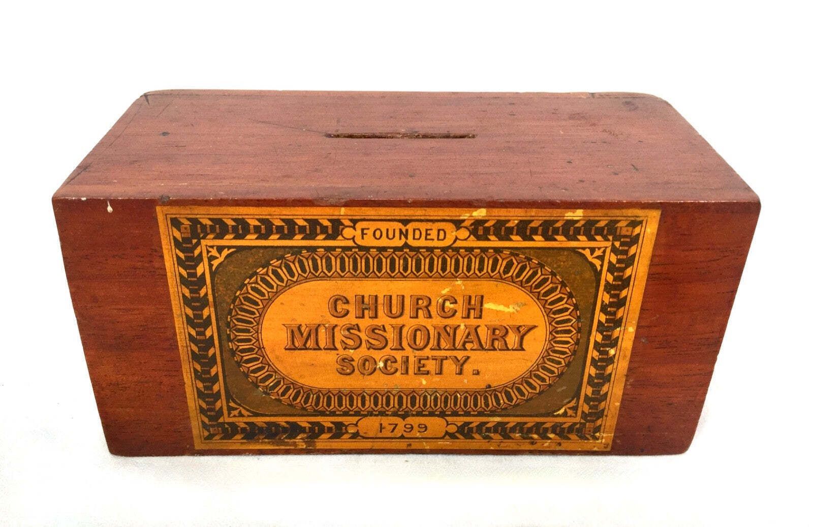 Antique Wooden Church Missionary Society Box Collection / Offering Box C.1900