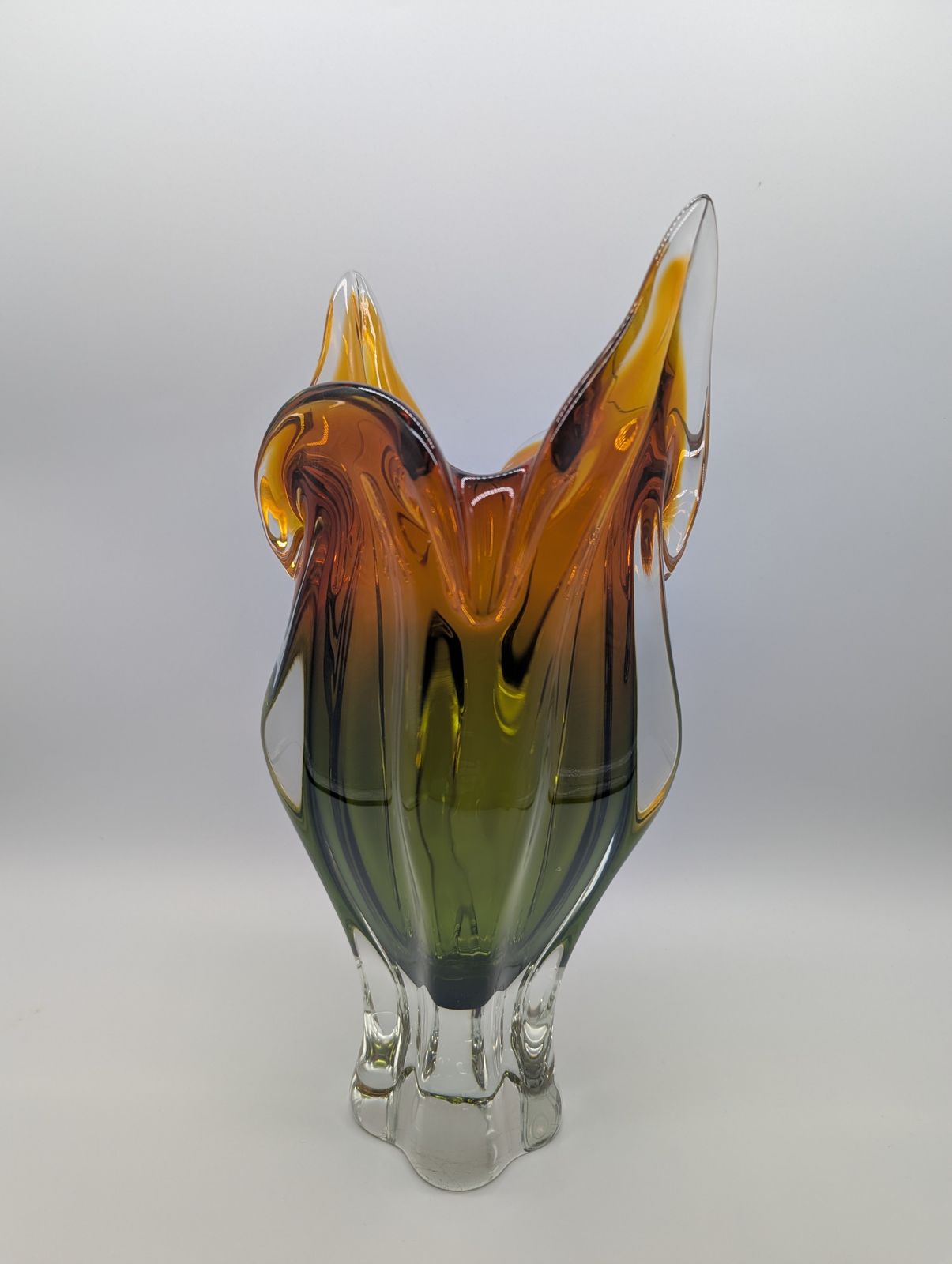 Chřibská Glassworks Sommerso Vase By Josef Hospodka, Amber & Green, C.1960s photo for sale