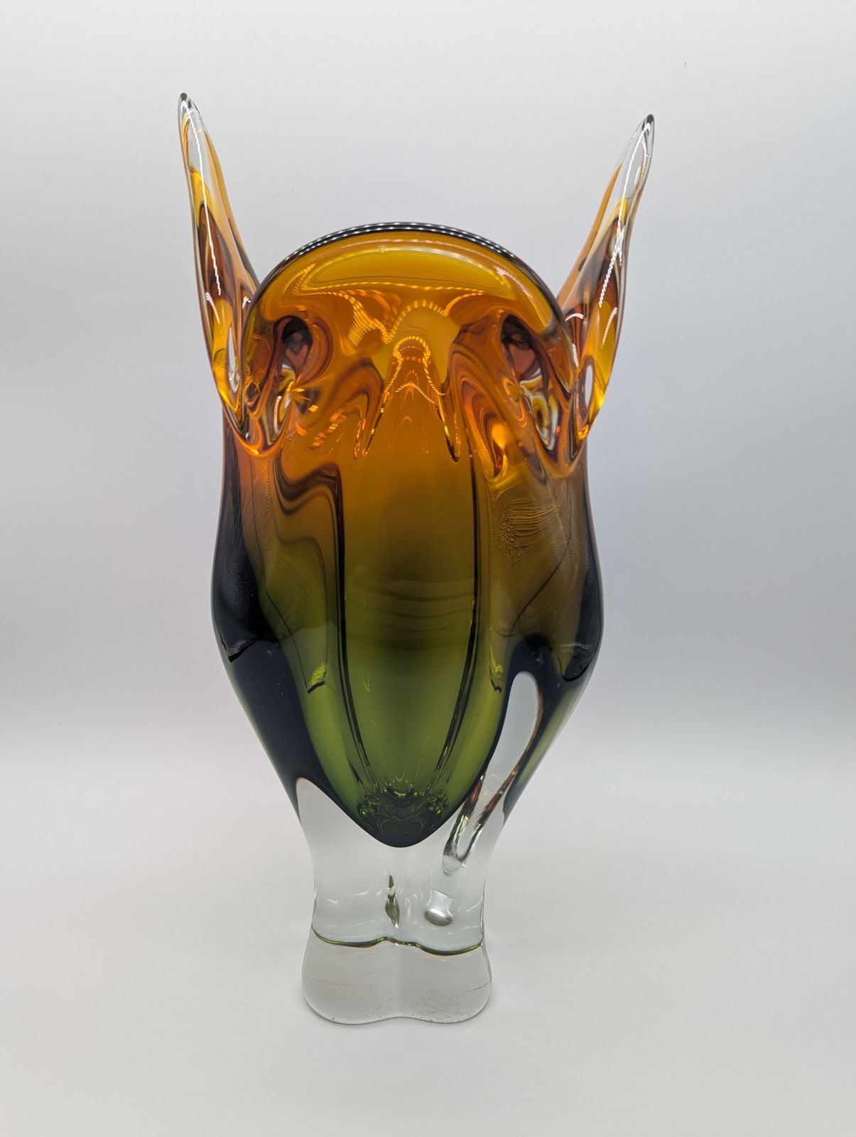 Home Decor Chřibská Glassworks Sommerso Vase By Josef Hospodka, Amber & Green, C.1960s photo