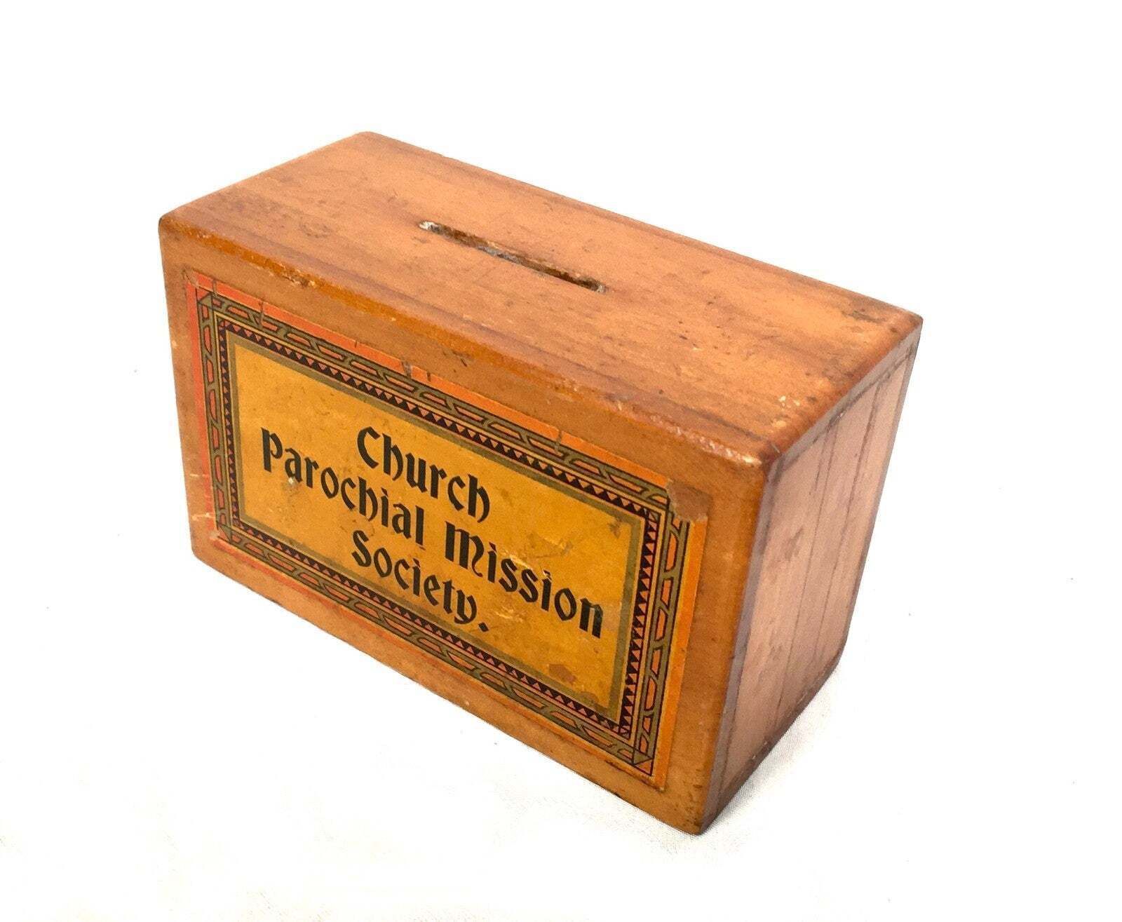 Antique Wooden Church Parochial Mission Box Collection / Offering Box C.1900. photo for sale