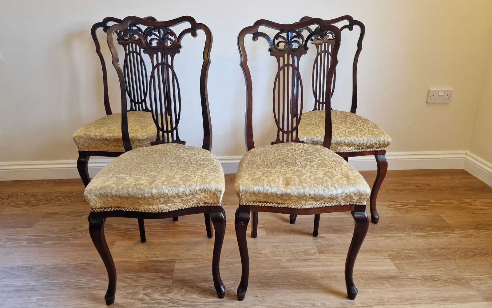 Elegant Set Of Four Edwardian Mahogany Rococo Style Dining Chairs photo buy