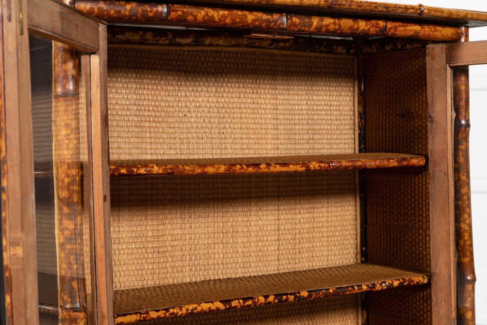 photo vinterior English 19thc Bamboo & Rattan Glazed Cabinet