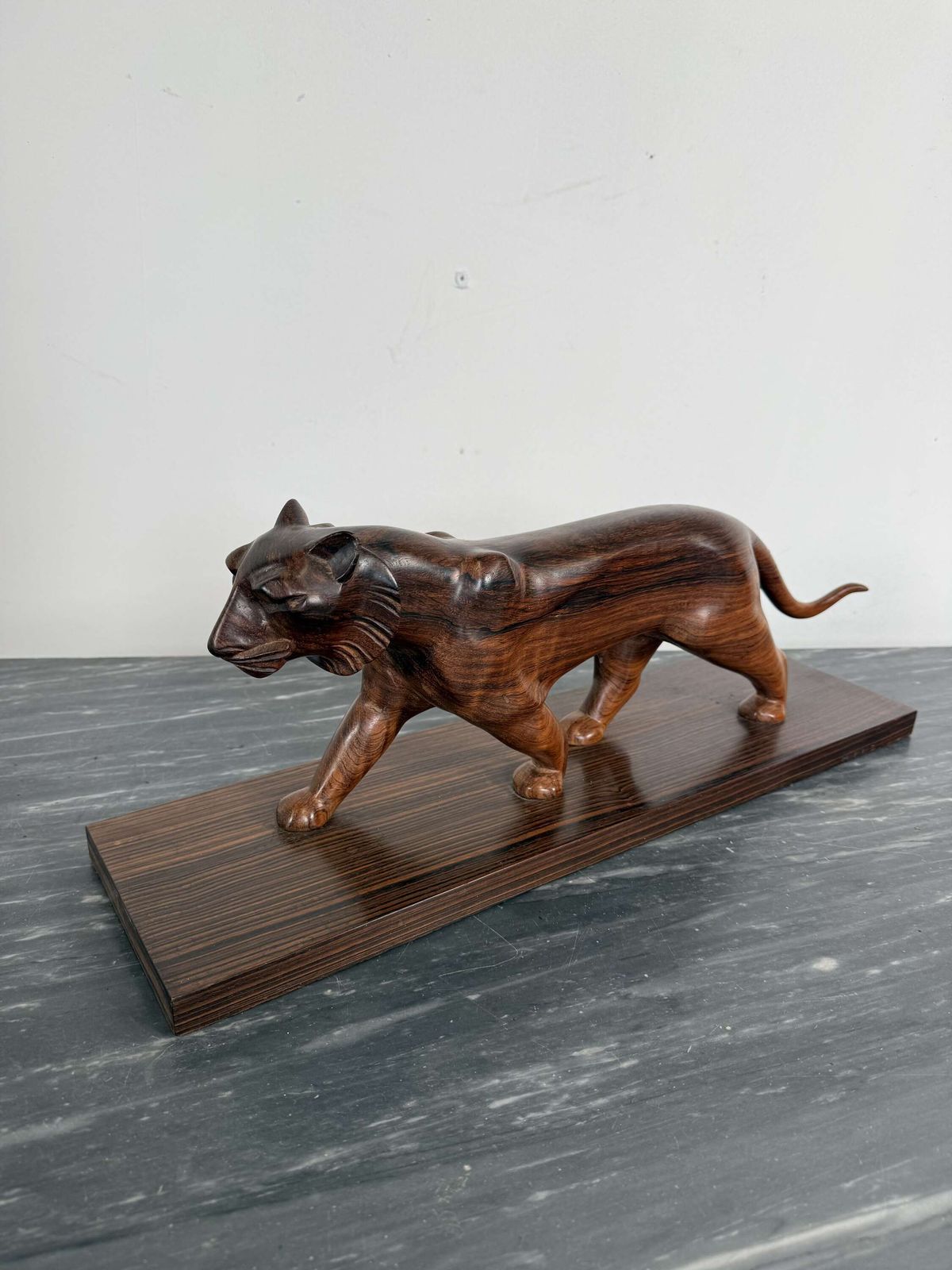 Art Deco Carved Wood Sculpture Of A Panther photo buy