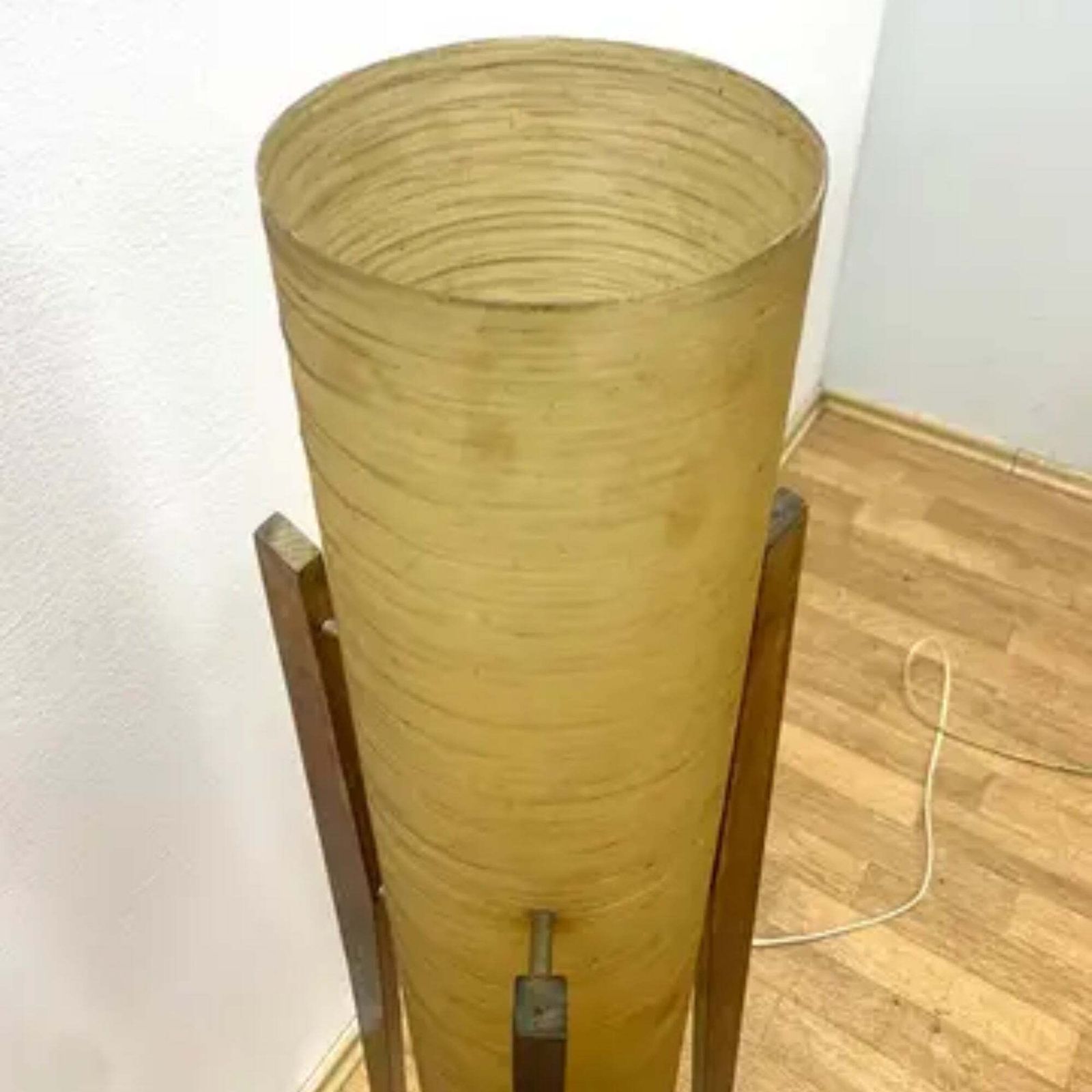 Retro Rocket Floor Lamp, Fibreglass Shade & Wooden Legs, 1960s photo for sale