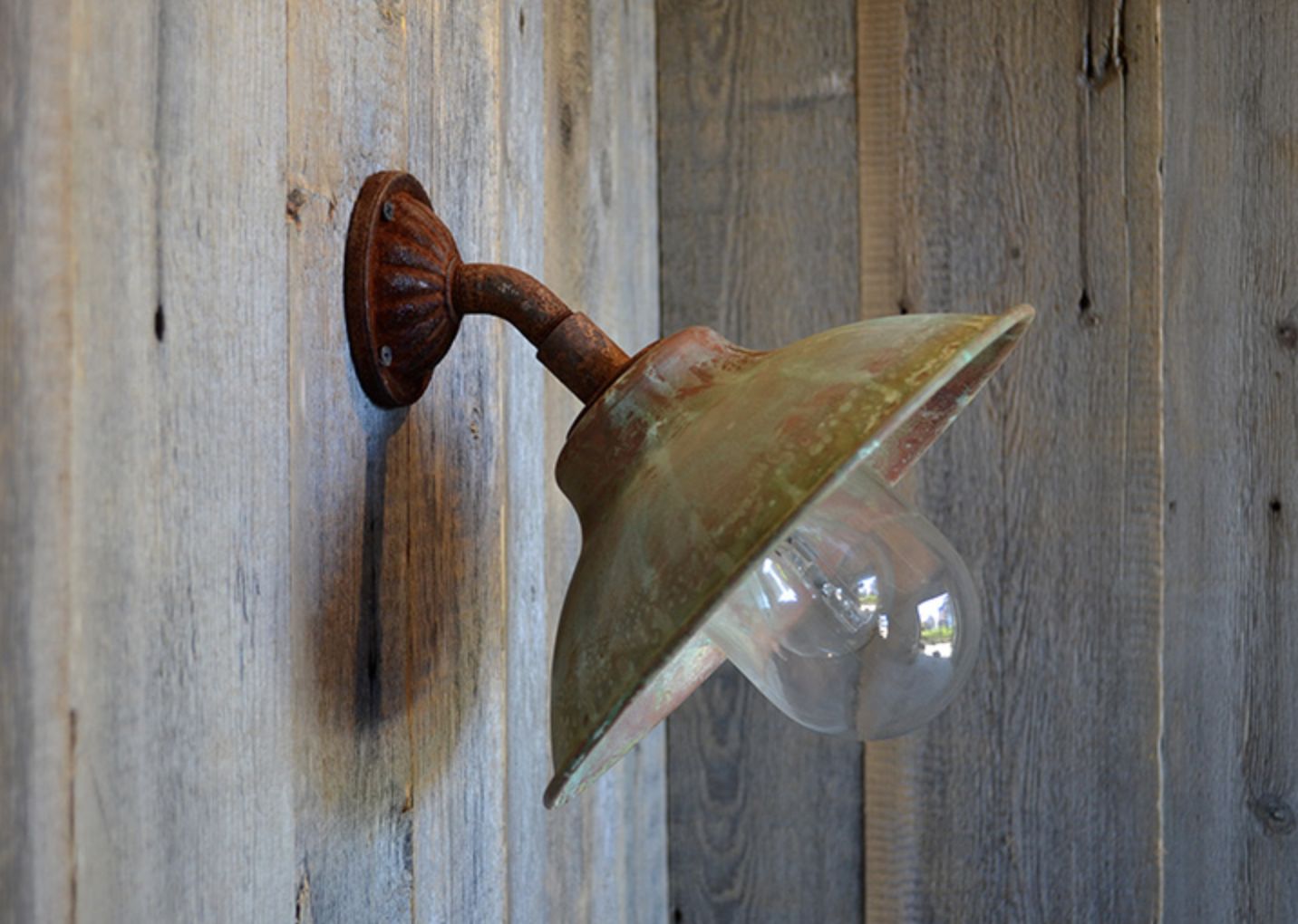Beautiful Handmade "Alexia Copper" Belgian Lamps. Aged Copper & Enamel Porch Lights, Different Sizes And Glass Domes